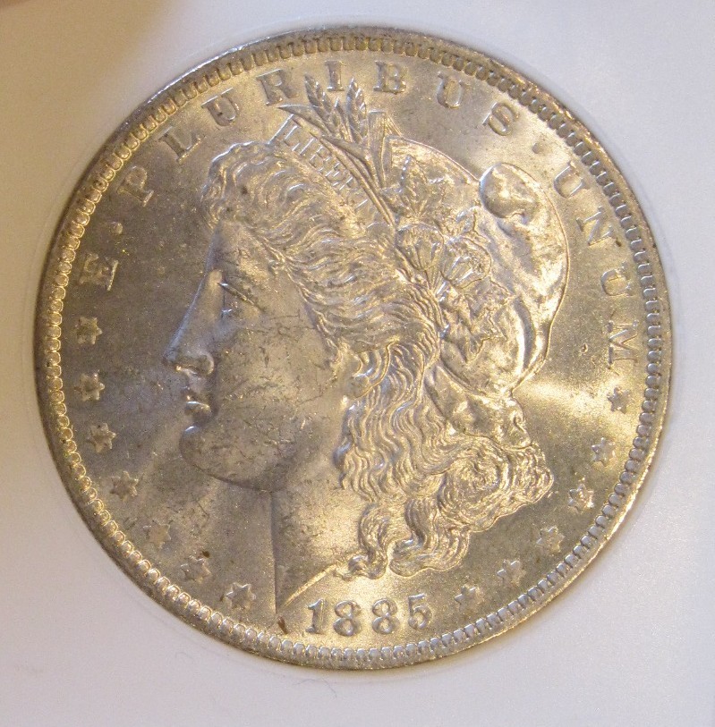 1885 O Morgan Silver Dollar-BU, gold peripheral toning, great luster,  5412-13