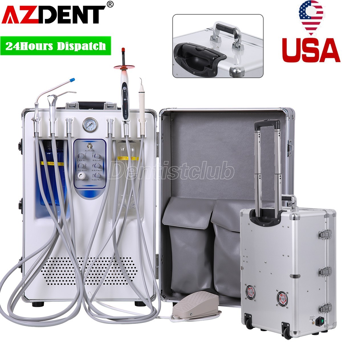 Portable Dental Delivery Unit System Mobile Suction with Air Compressor 4 Holes