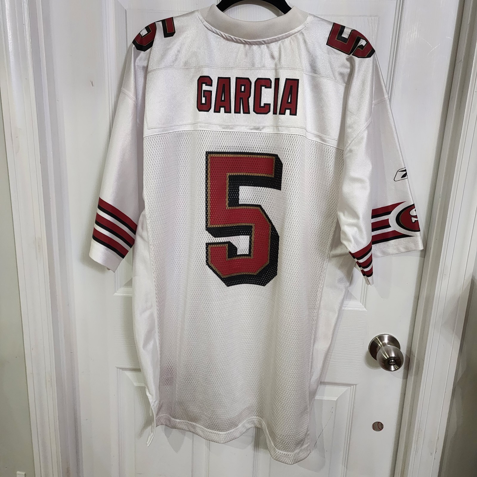 Vintage Reebok Jeff Garica #5 San Francisco 49ers Away White Replica Jersey