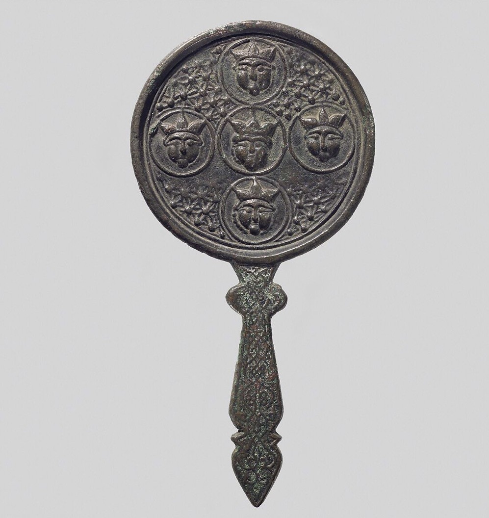 Museum of Modern Art, Antique 13th Century Brass Hand Mirror, Vintage Museum of Modern Art, Antique 13th Century Brass Hand Mirror, Vintage