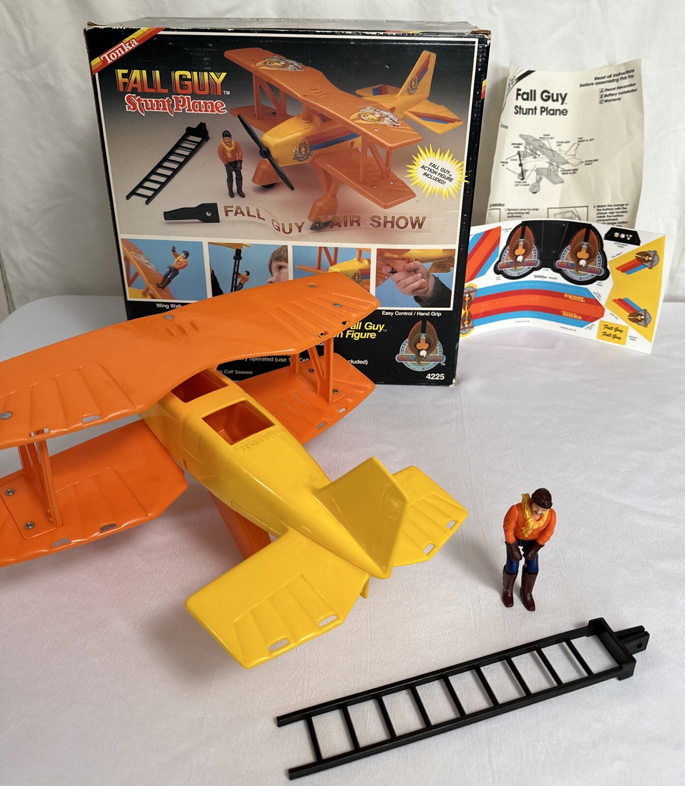 VTG 1983 Tonka Fall Guy Biplane Stunt Plane Near Complete w/ Box - Needs Repair
