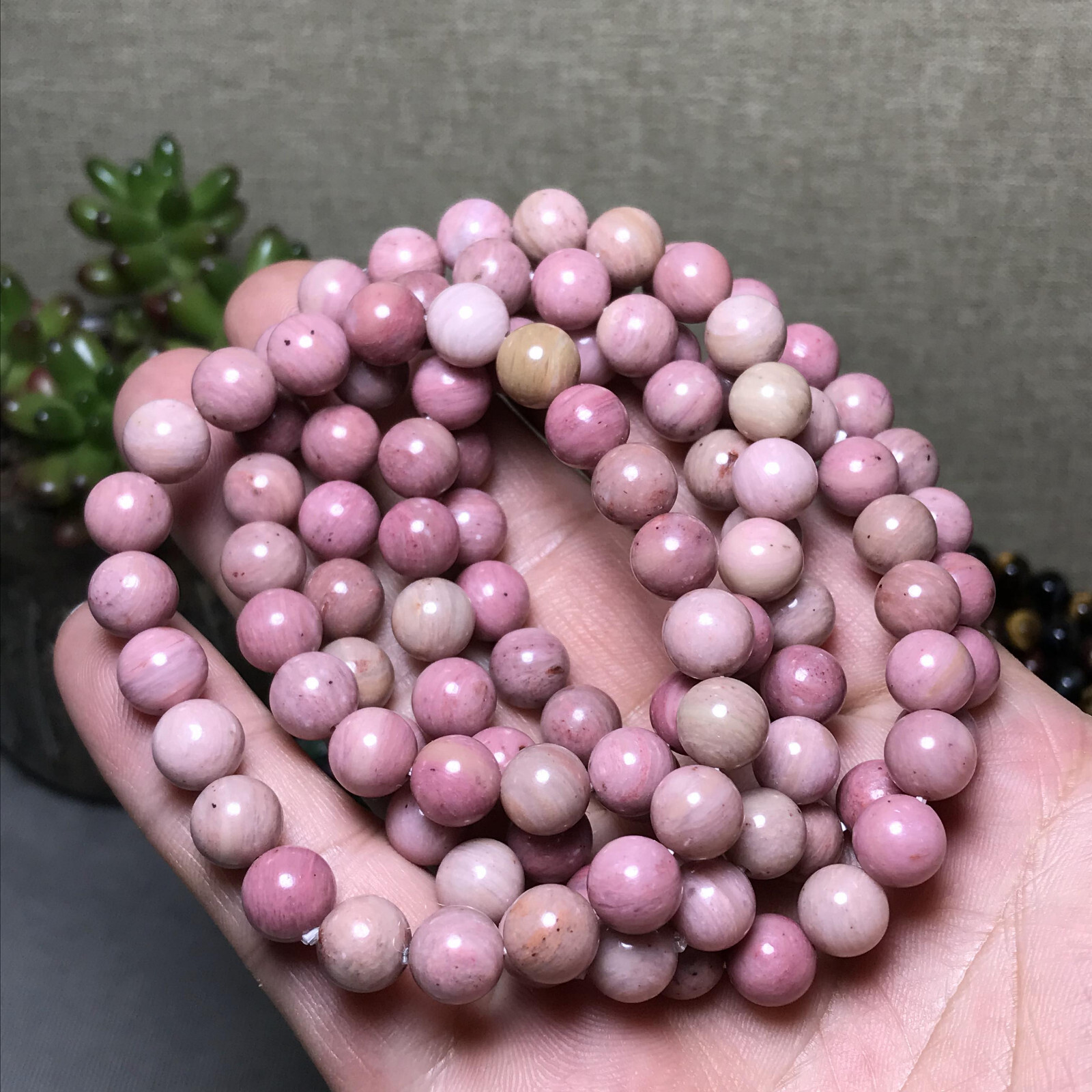 5Pcs Wholesal Natural Redwood pattern Pink bracelets Crystal ball sphere 8mm 5Pcs Wholesal Natural Redwood pattern Pink bracelets Crystal ball sphere 8mm