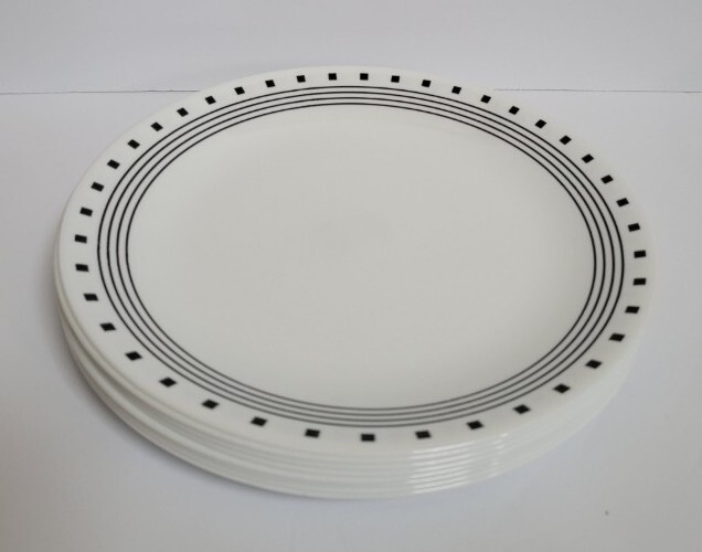 Corelle Corning City Blocks Set of 8 Dinner Plates White/Black Corelle Corning City Blocks Set of 8 Dinner Plates White/Black