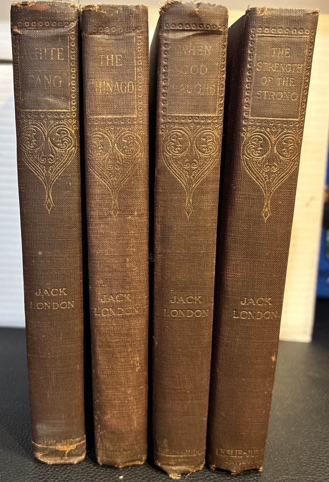 Antique Jack London 4 Volume Hardcover Book Set Leslie-Judge Co Illustrated Gilt