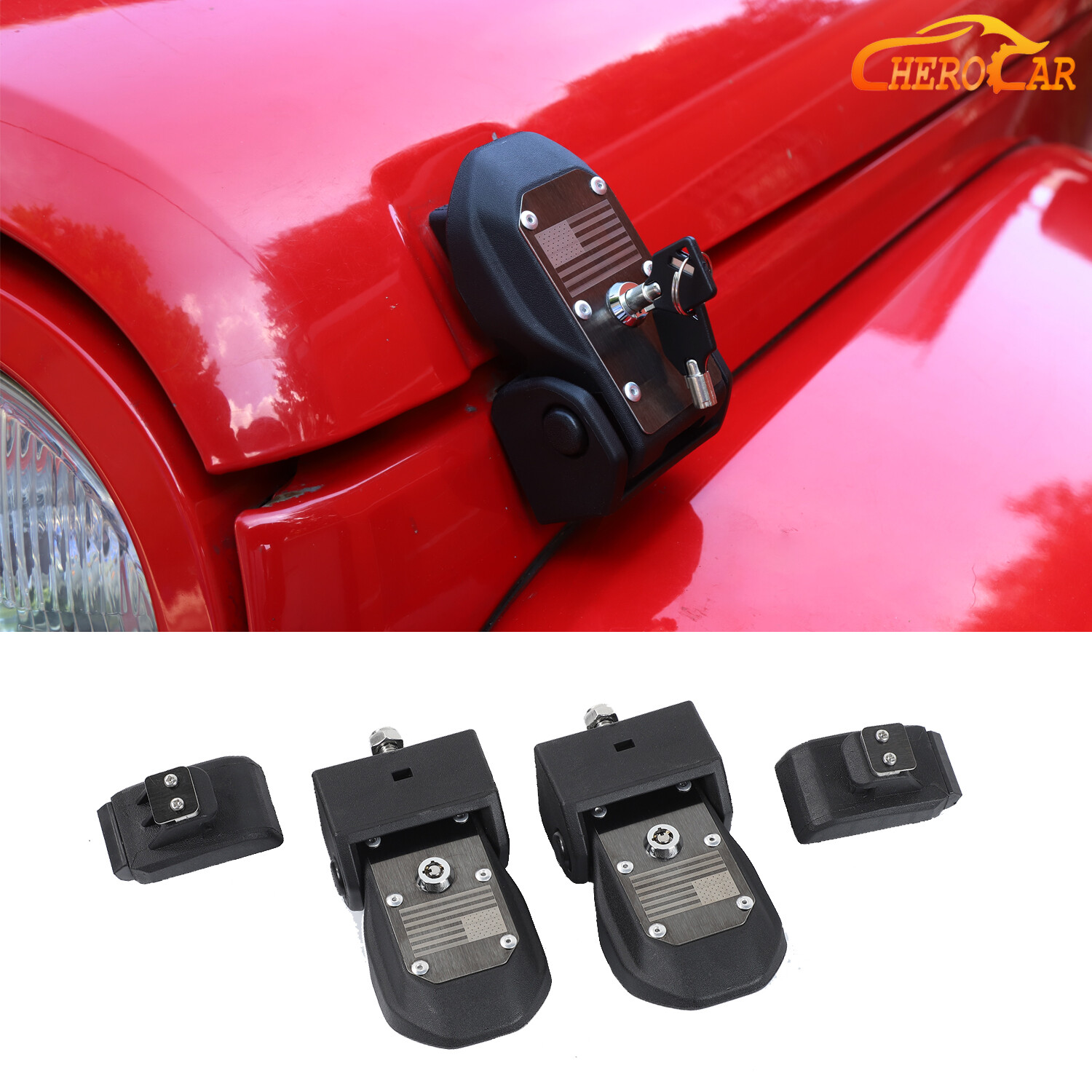 For Jeep Wrangler JK 07-18 Sides Hood Locking Latch Catch Kit Black Accessories