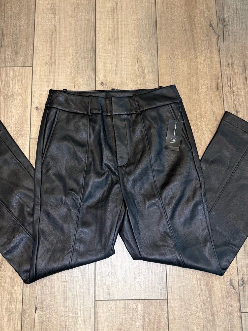 INC International Concepts Black Faux Leather Flare Pants Size 4 NWT INC International Concepts Black Faux Leather Flare Pants Size 4 NWT