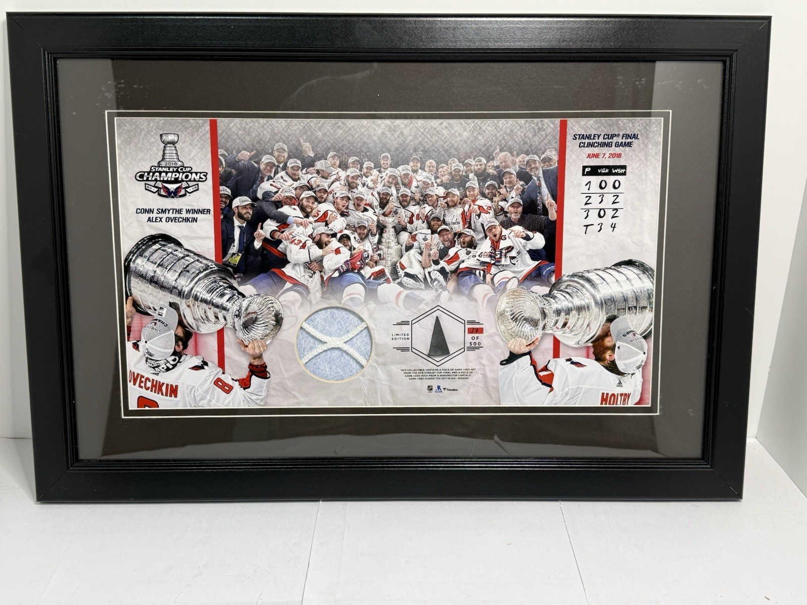 2018 NHL Stanly Cup Finals Framed Washington Capitols Game Used Net & Puck COA