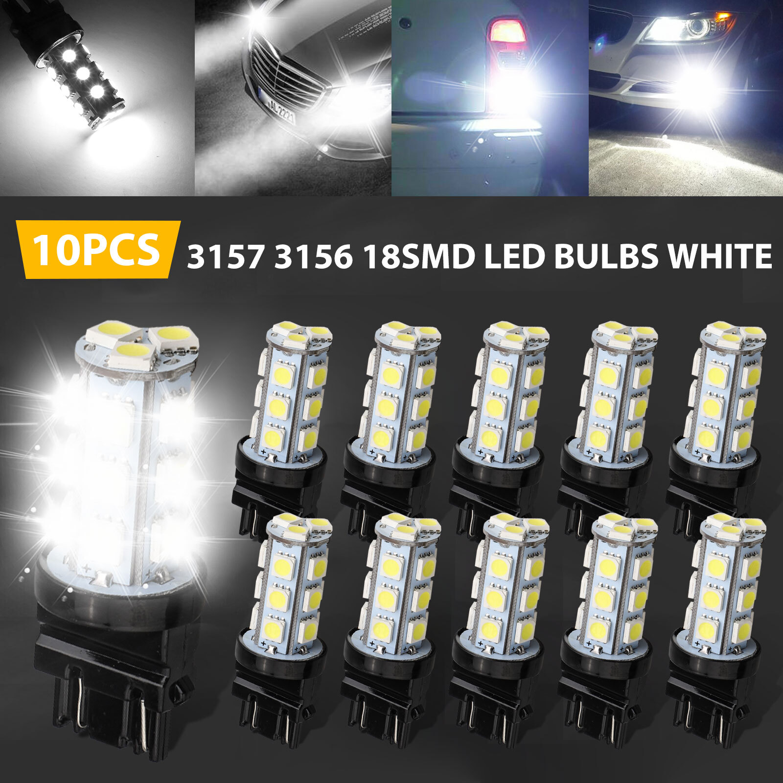10pcs 3157 3156 18SMD LED Reverse Tail Brake Turn Signal Light Bulbs 6000K White 10pcs 3157 3156 18SMD LED Reverse Tail Brake Turn Signal Light Bulbs 6000K White
