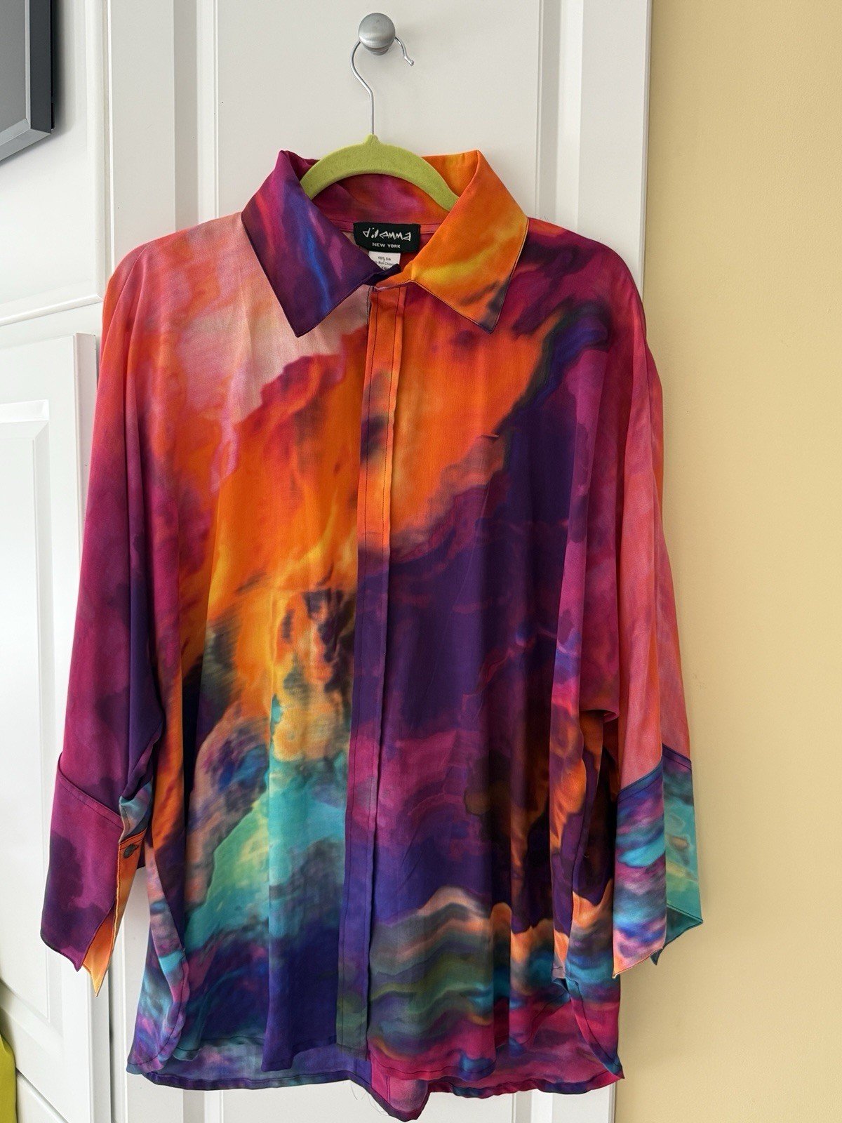 Dilemma New York 100% Silk Tunic Blouse Wearable Art Abstract Colorful Dilemma New York 100% Silk Tunic Blouse Wearable Art Abstract Colorful