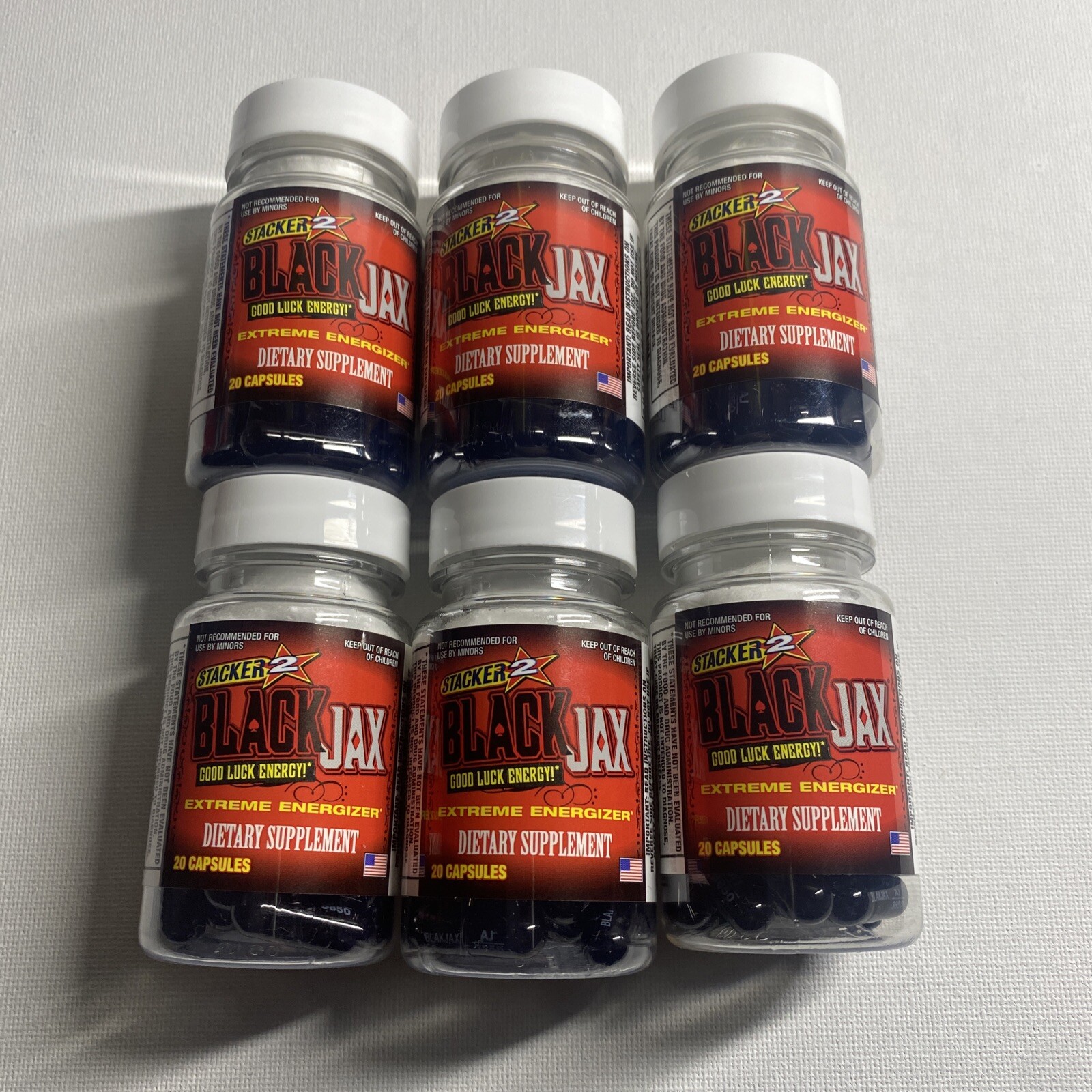 GENUINE BLACK JAX by Stacker ENERGY PILLS (6 BOTTLES X 20CT) 120 Capsules LOT 6X GENUINE BLACK JAX by Stacker ENERGY PILLS (6 BOTTLES X 20CT) 120 Capsules LOT 6X