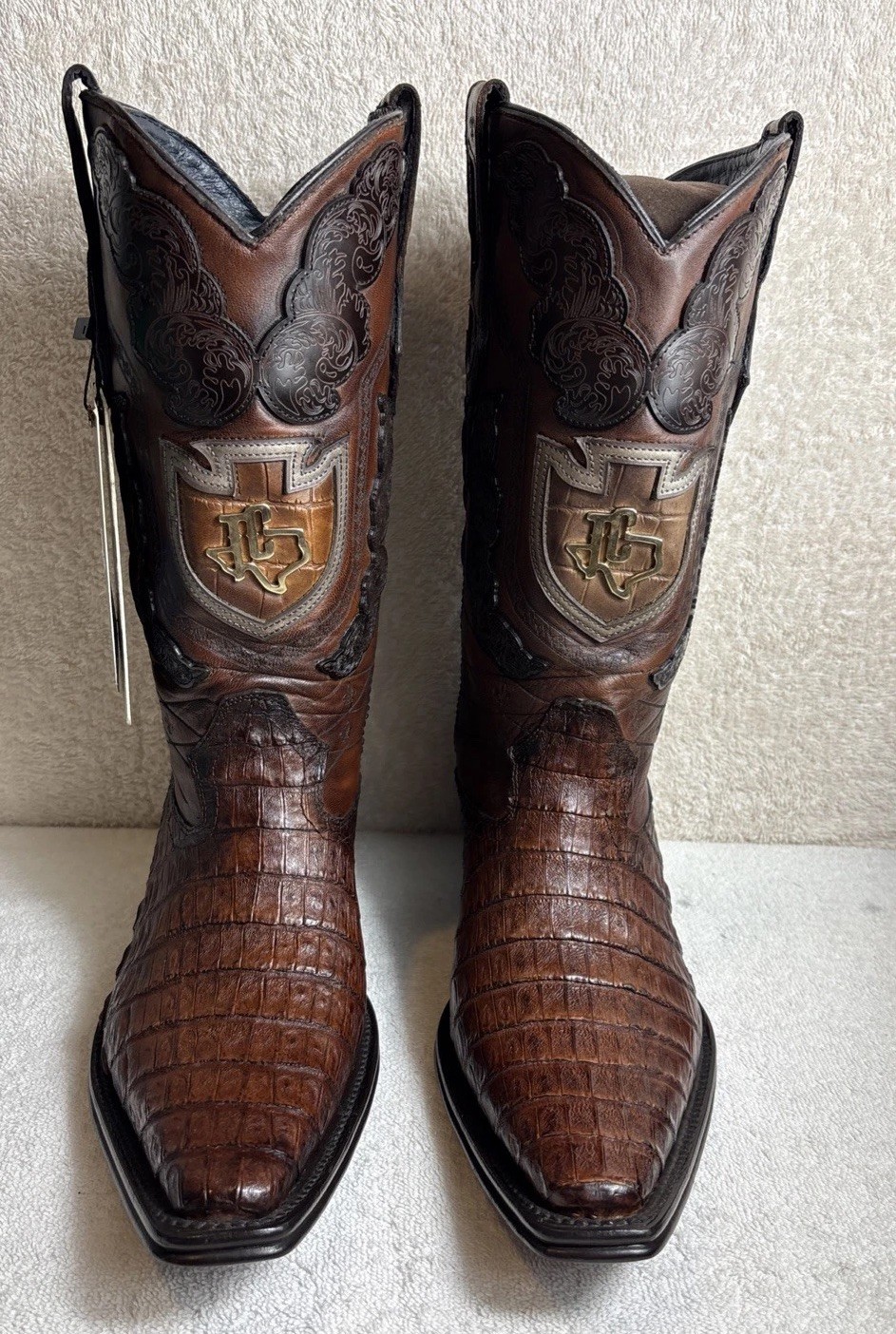 Texas Country Men’s Genuine Caiman Brandy Brown Western Cowboy Boots Size 7 Texas Country Men’s Genuine Caiman Brandy Brown Western Cowboy Boots Size 7