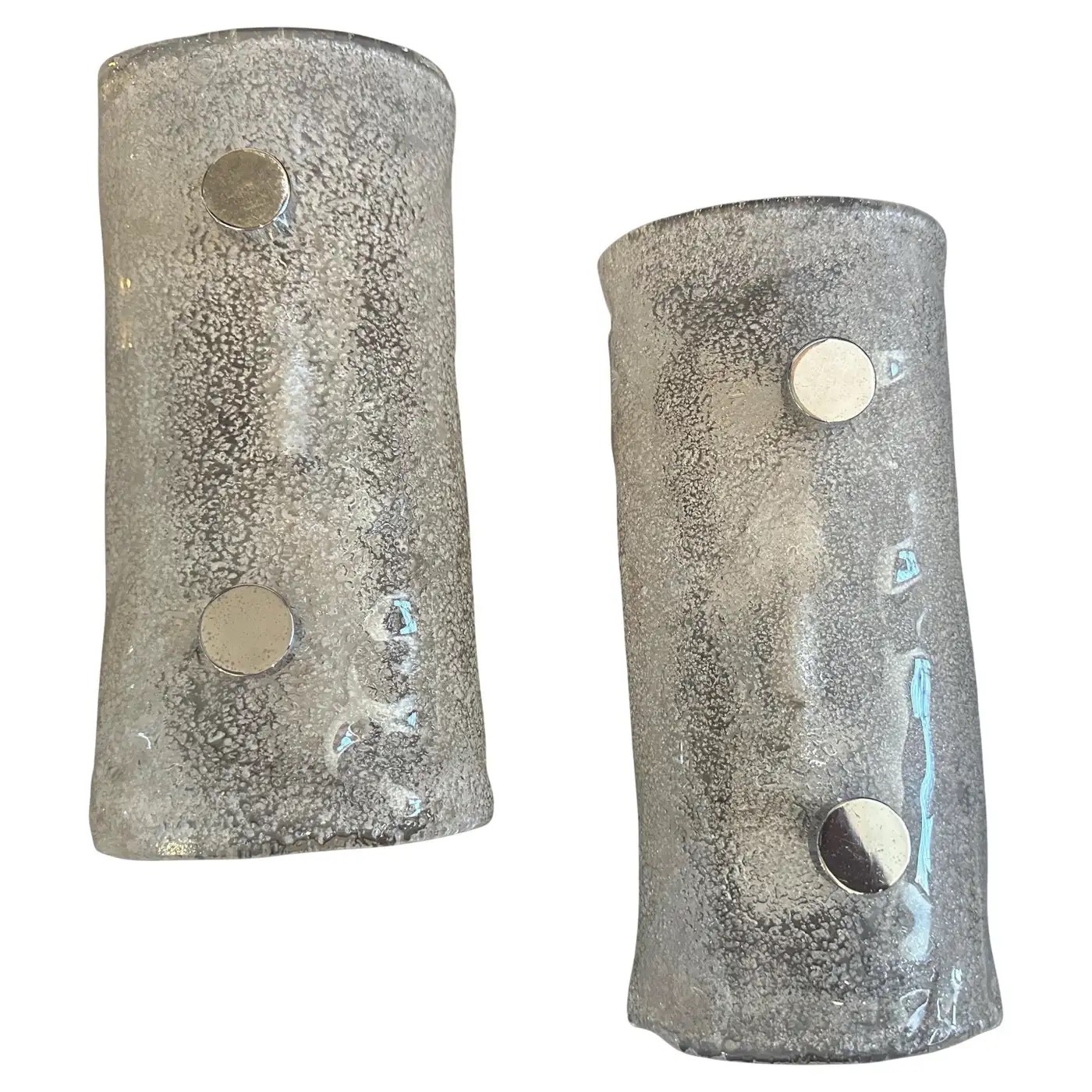 Two 1970S Space Age White Pulegoso Murano Glass And Steel Italian Wall Sconces Two 1970S Space Age White Pulegoso Murano Glass And Steel Italian Wall Sconces