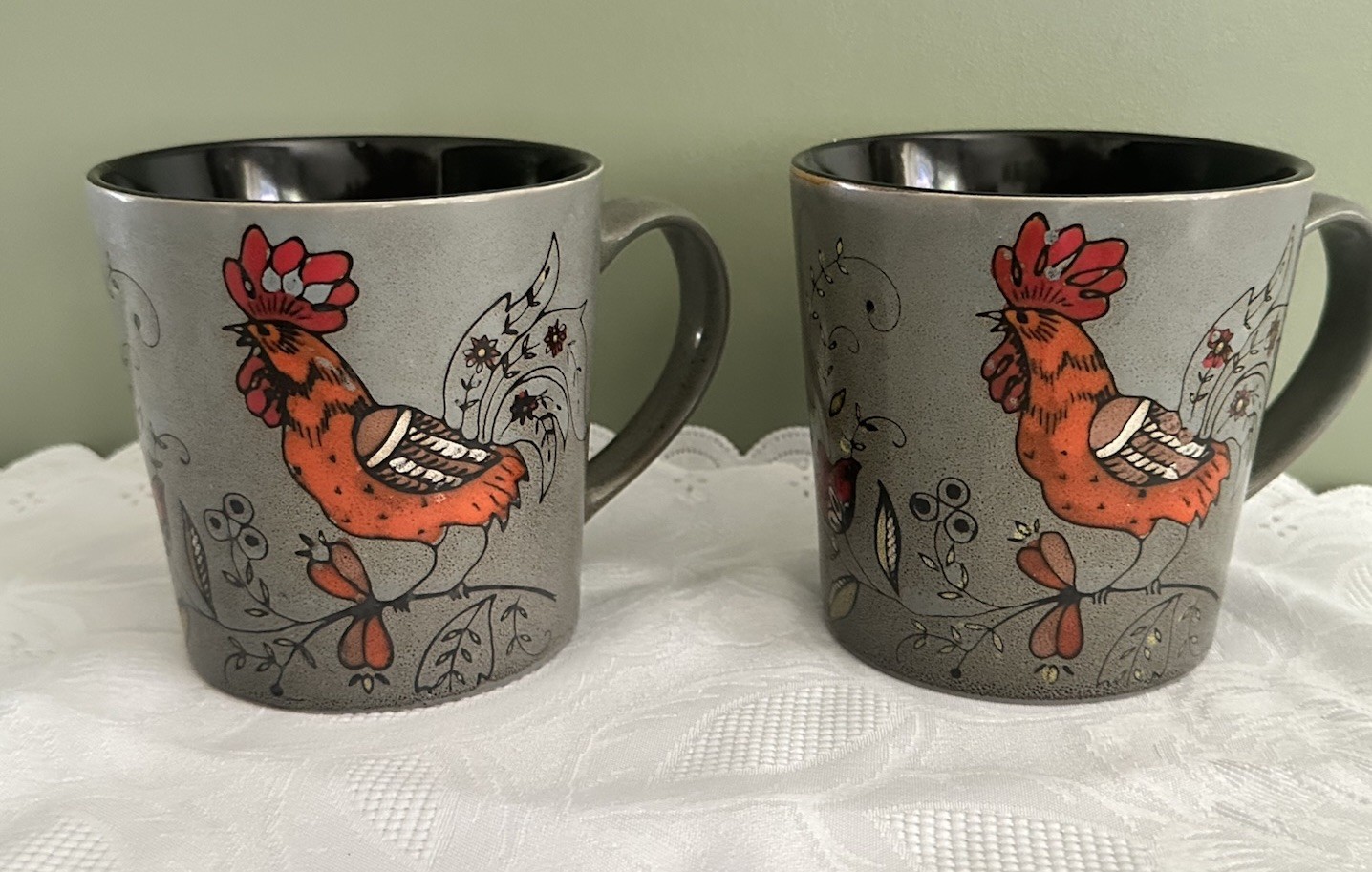 Set Of 2 Great Gatherings Rooster Farmhouse Style Coffee Cups Gray Set Of 2 Great Gatherings Rooster Farmhouse Style Coffee Cups Gray