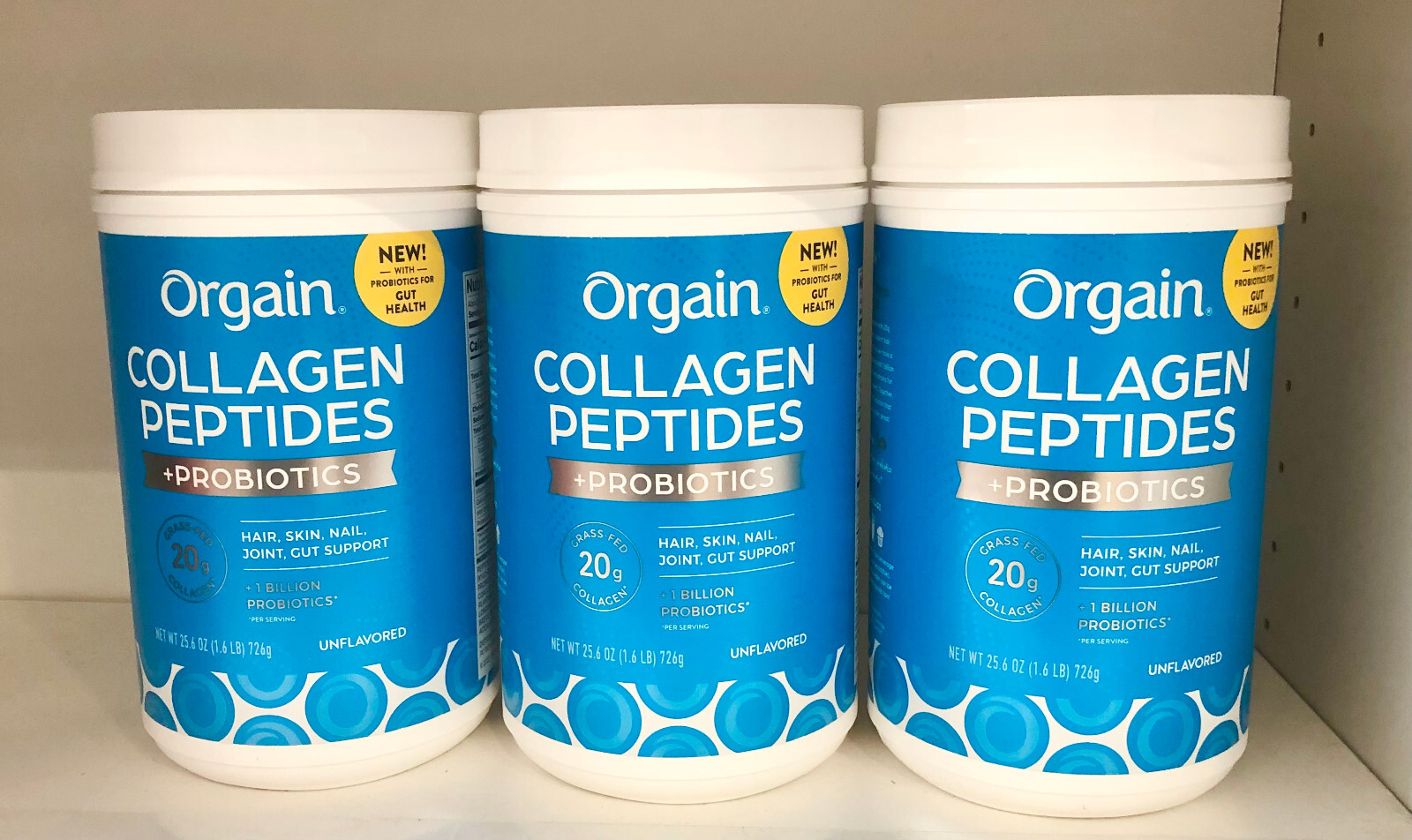 3 Orgain Collagen Peptides Probiotics, Hair+Skin+Nail & Joint Support 1.6lb