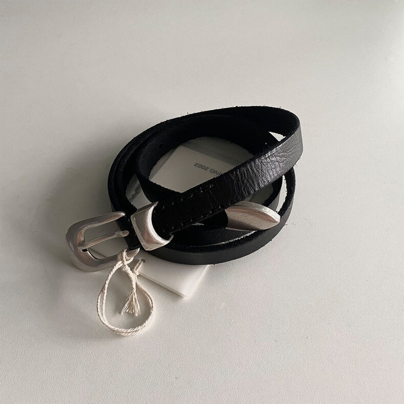 Belt Our Legacy Natural Texture Full-grain Leather Silver Buckle Belt Unisex Belt Our Legacy Natural Texture Full-grain Leather Silver Buckle Belt Unisex