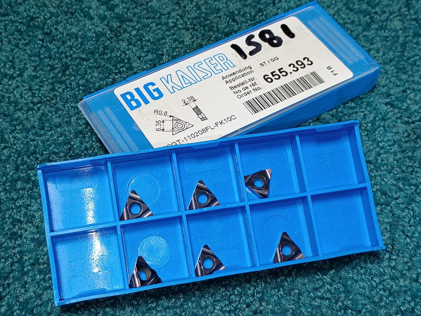 (6) BIG KAISER Indexable Carbide Turning Insert TCGT-110208FL-FK10C 655.393 (6) BIG KAISER Indexable Carbide Turning Insert TCGT-110208FL-FK10C 655.393