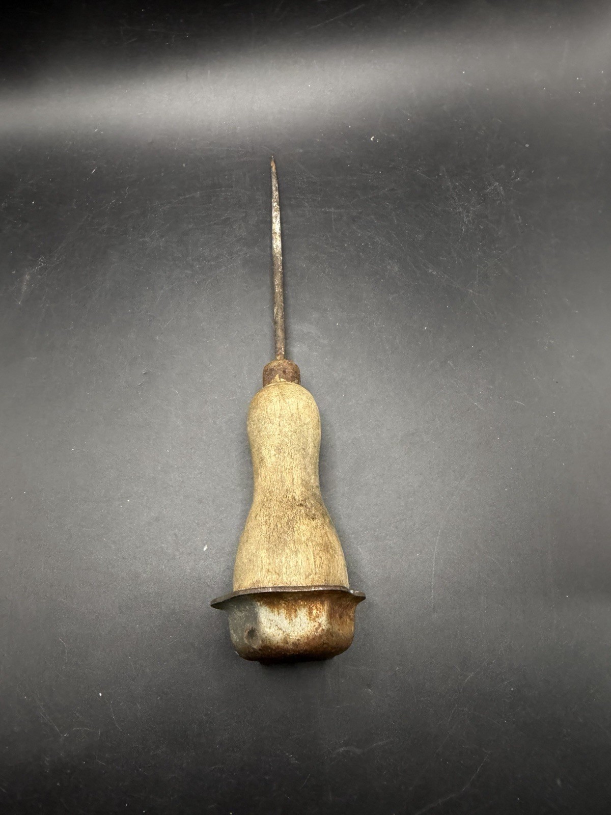 Antique Wood Handle Scratch Awl Metal Cap Ice Pick Leather Tool 8.5\