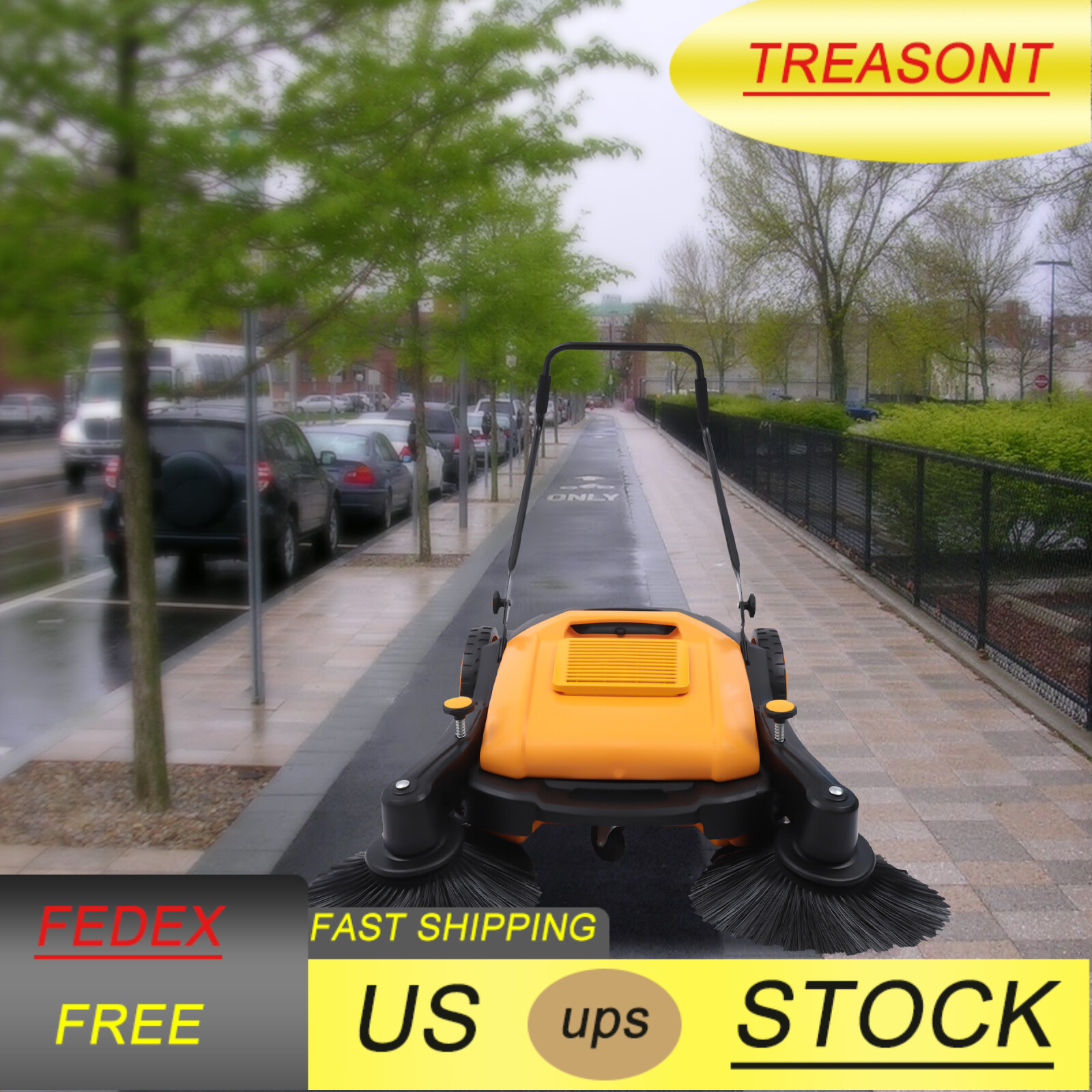 41\'\' Walk-Behind Sweeper Side Walk Pavement Sweeping Broom Road Brush Cleaner
