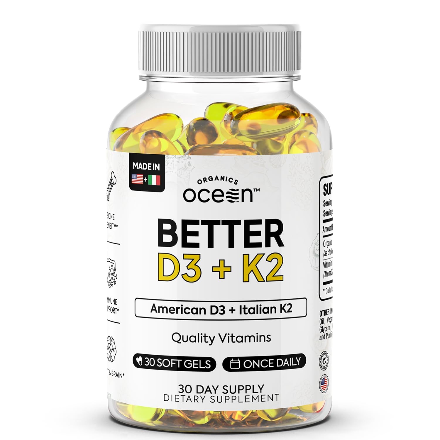 1-3Pack Organics Ocean Better D3 + K2-100% Organic Vitamin D3 and K2 Supplements 1-3Pack Organics Ocean Better D3 + K2-100% Organic Vitamin D3 and K2 Supplements