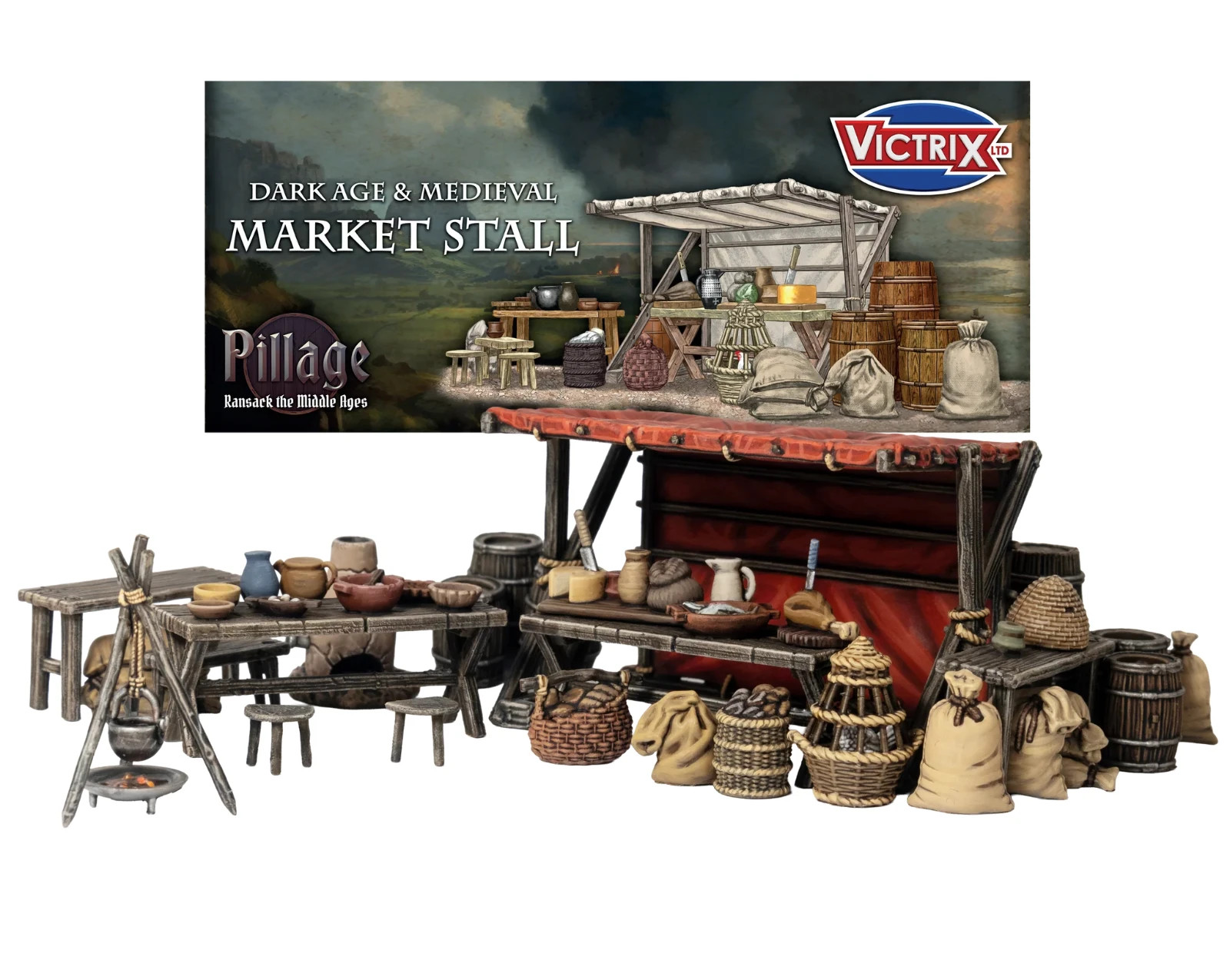 Victrix Market Stall Medieval & Dark Ages Pillage The Barons War 28mm Skirmish
