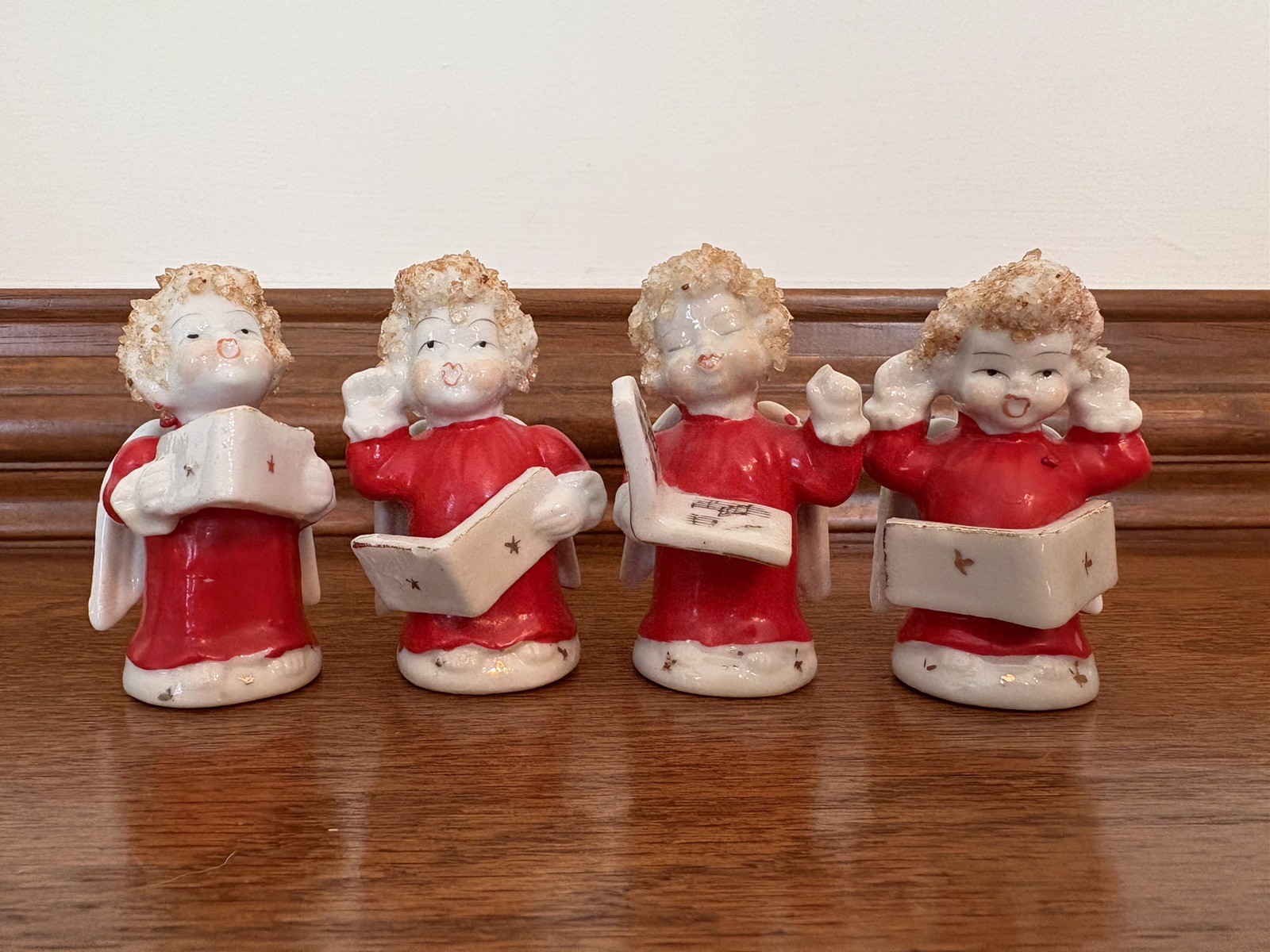 Vtg 1950's Christmas Spaghetti Hair Lot Of 4 Angel Figurines Made In Japan 3.25” Vtg 1950's Christmas Spaghetti Hair Lot Of 4 Angel Figurines Made In Japan 3.25”