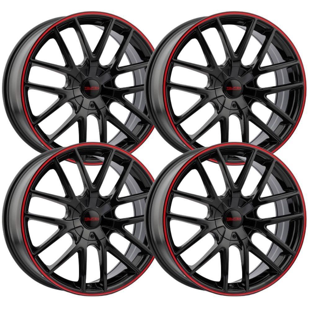 (Set-4) Touren TR60 16x7 5x100/5x114.3 42mm Black Red Wheels Rims 16 Inch