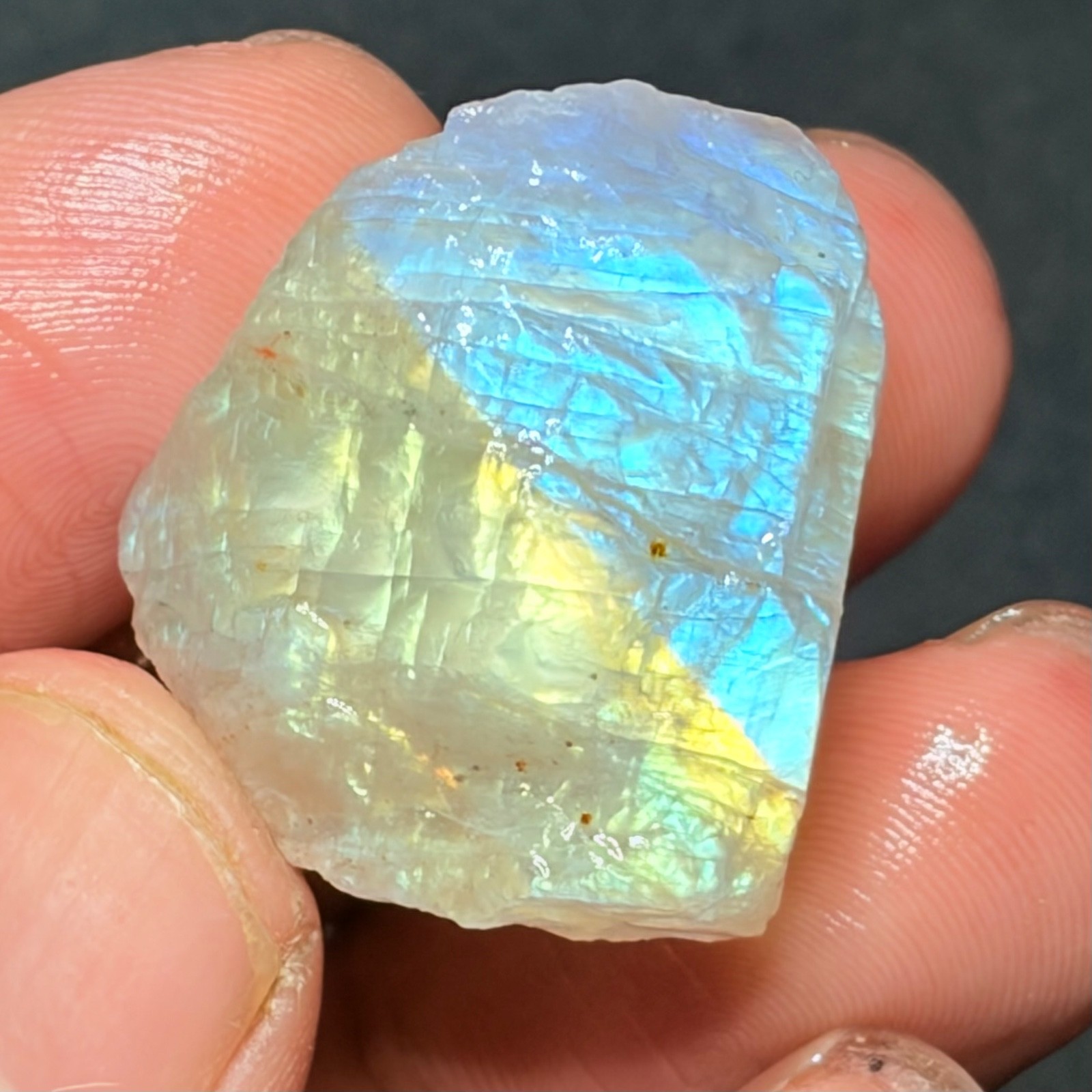 100% Natural Rainbow Moonstone Top Grade Rough Loose Gemstone 57 Ct. 25x21x17 MM