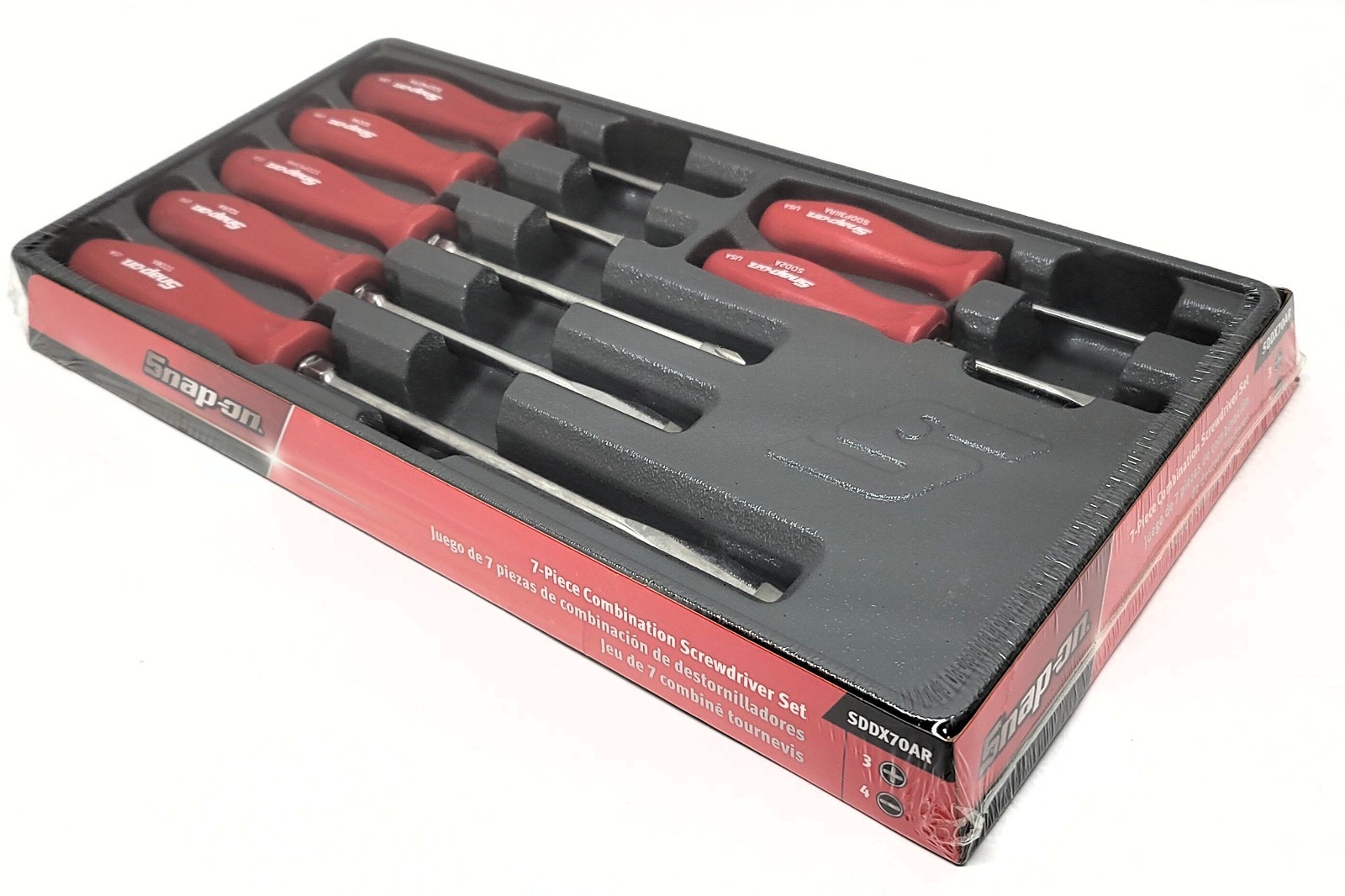 Snap On Tools RED 7pc Hard Handle Combination Screwdriver Set SDDX70AR NEW USA Snap On Tools RED 7pc Hard Handle Combination Screwdriver Set SDDX70AR NEW USA