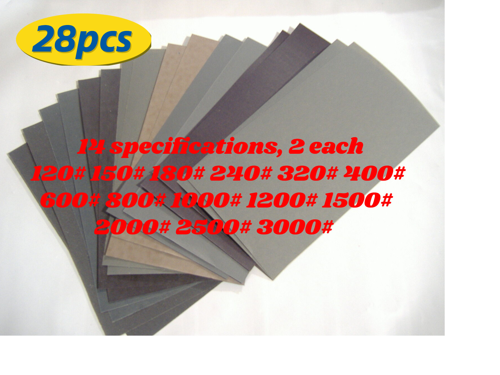 Sandpaper Wet Dry 28pc 36pc 42pc 72pcs 14 specs 120-3000 Grit Sanding Paper