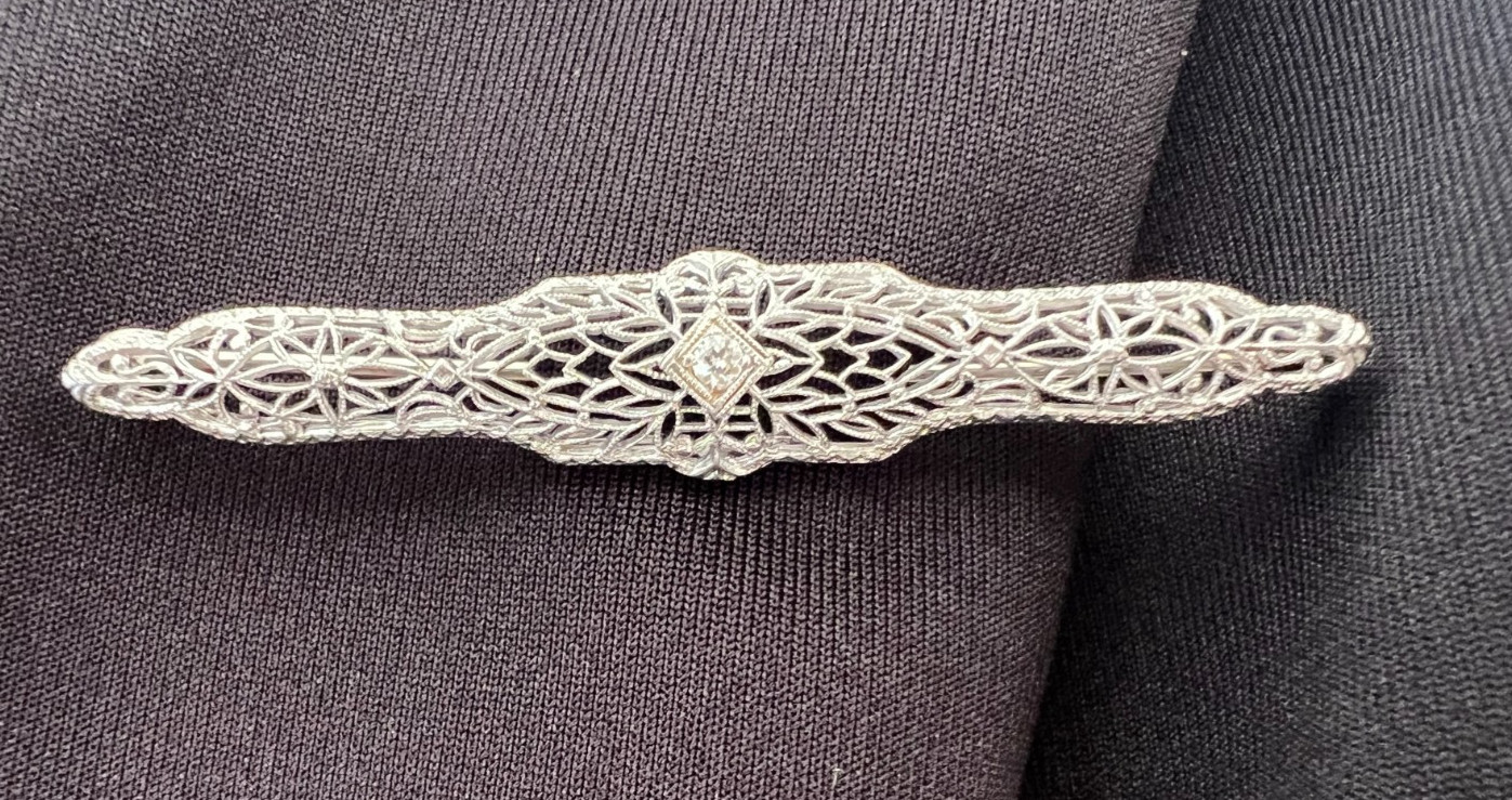 Rare Allsopp 99.9% Platinum Art Deco Filigree Bar Brooch Old Euro Diamond Pin Rare Allsopp 99.9% Platinum Art Deco Filigree Bar Brooch Old Euro Diamond Pin