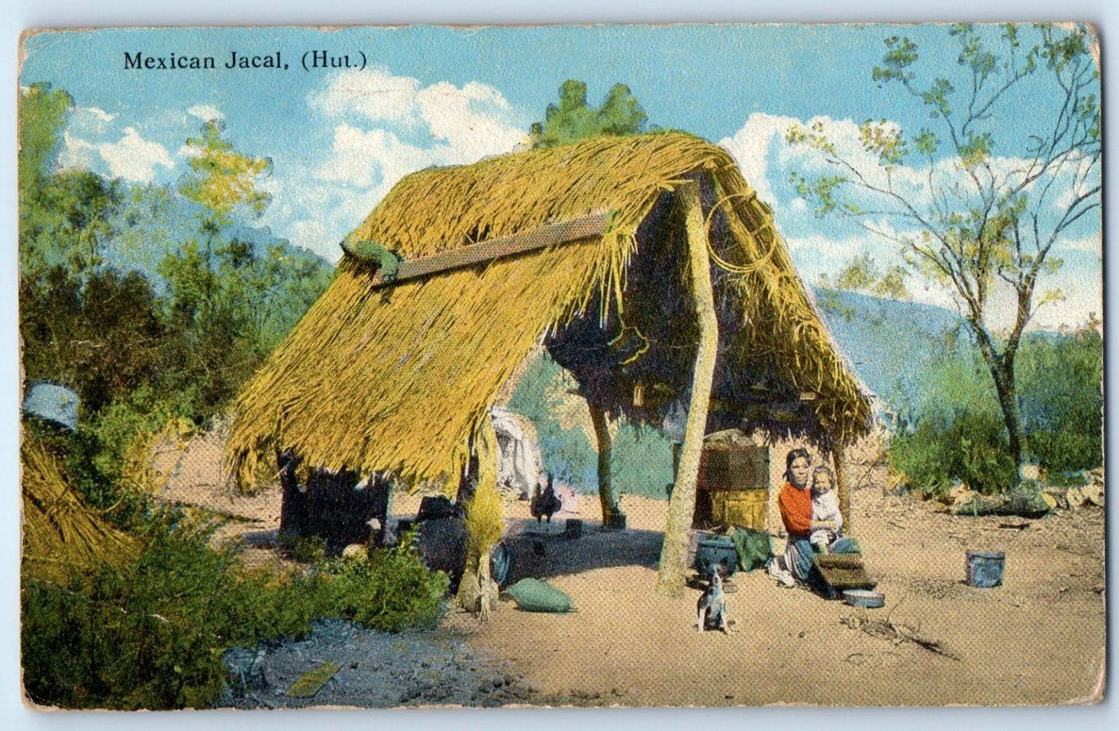 Mexico Postcard Mexican Jacal (Hut) and Residence Dog Animals c1910 Antique Mexico Postcard Mexican Jacal (Hut) and Residence Dog Animals c1910 Antique