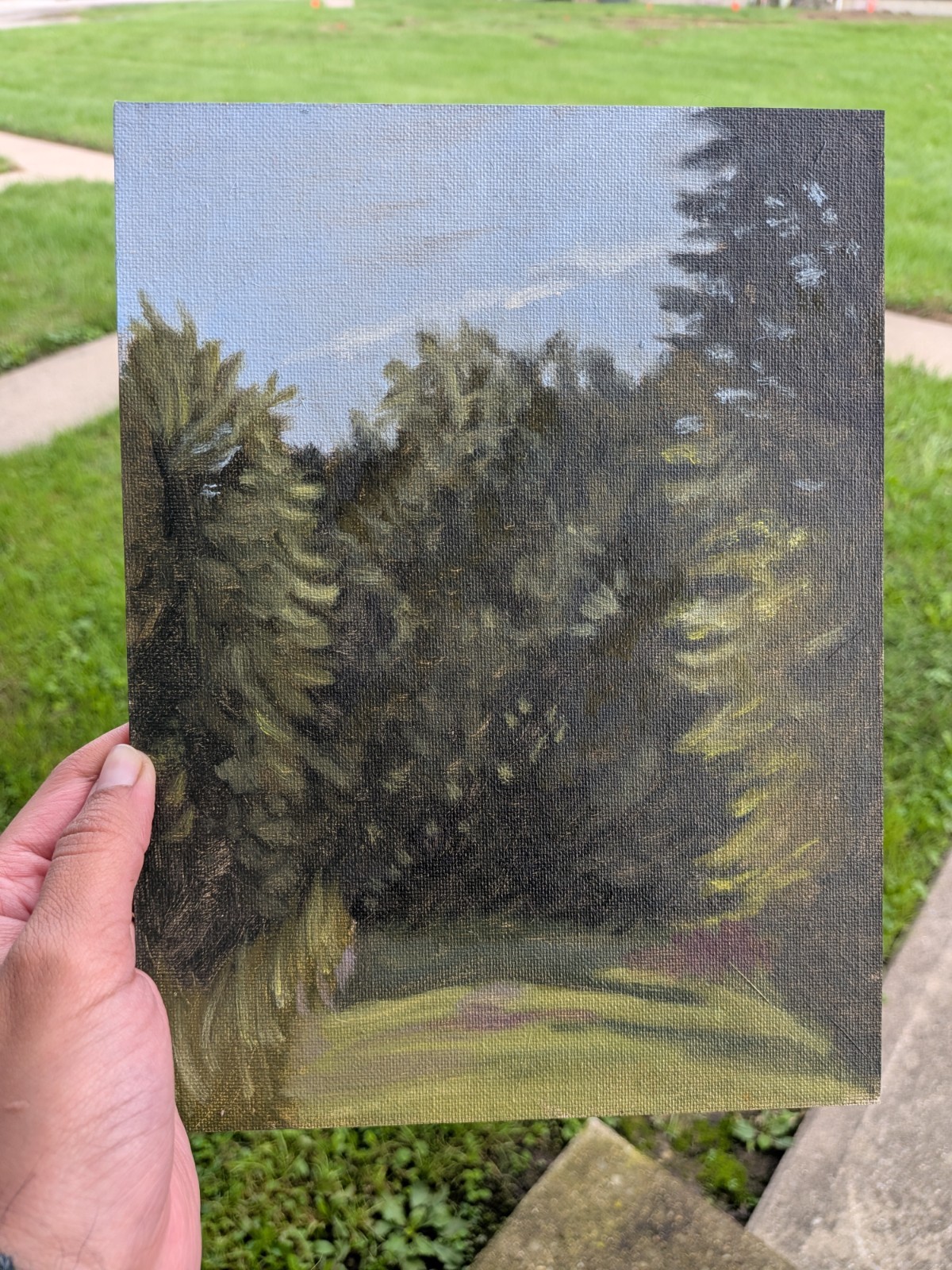 Original Handmade Oil Painting on Panel Plein Air Landscape Trees 7x9.5\ Original Handmade Oil Painting on Panel Plein Air Landscape Trees 7x9.5\