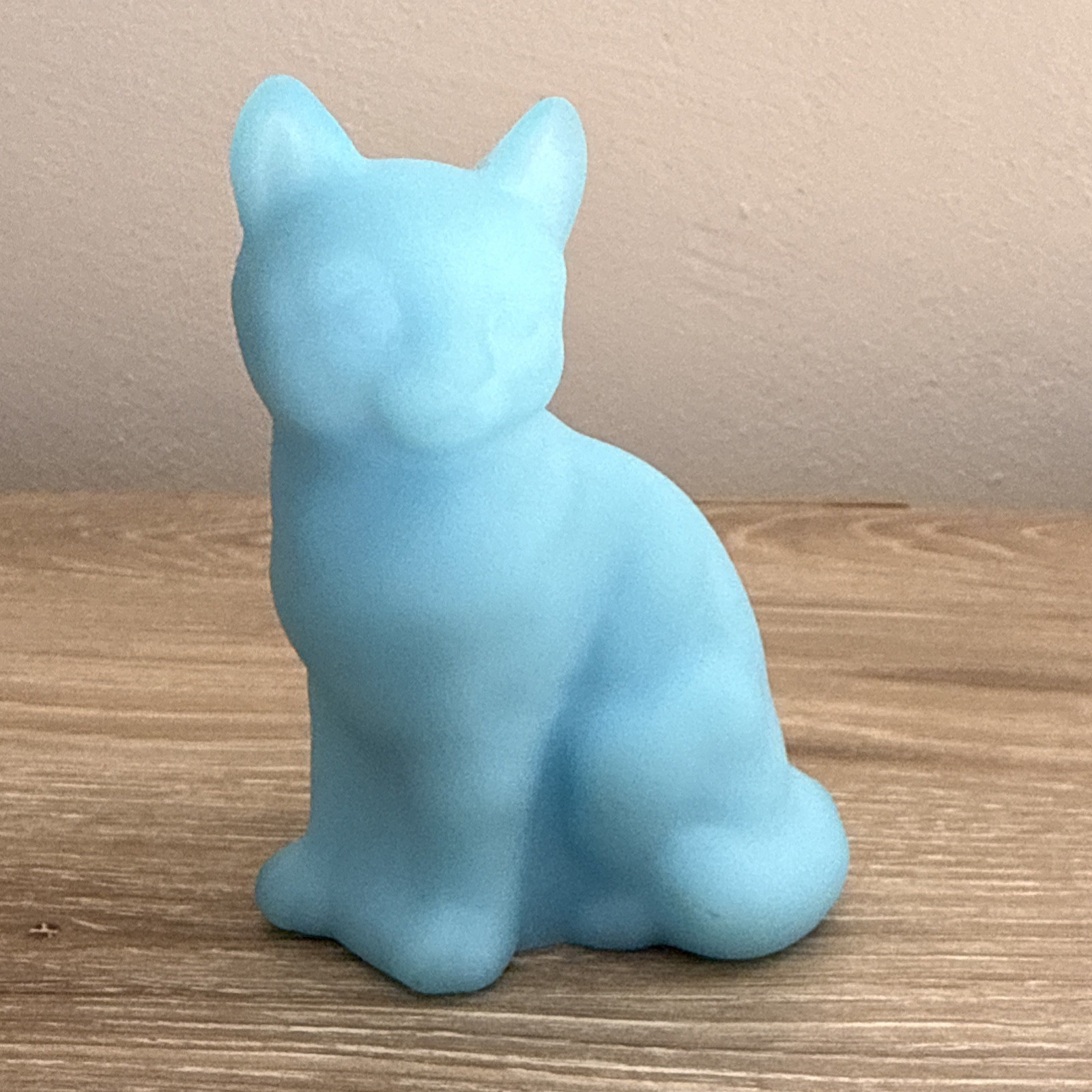 Fenton Blank Unsigned Blue Satin Glass Seated Cat Figurine Art Glass Vtg Stamped