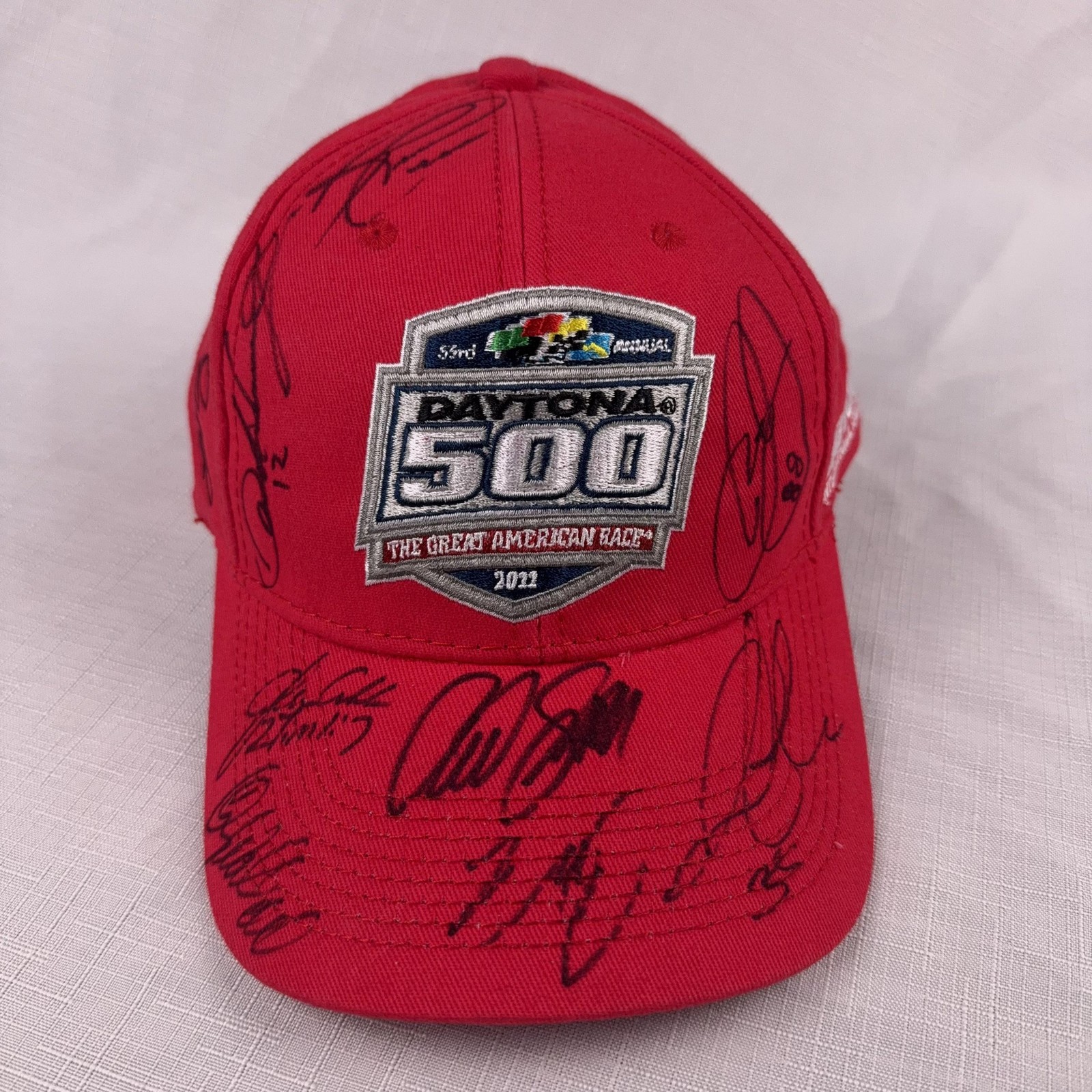 Daytona 500 Hat Cap Strap Back Mens One Size Red NASCAR Racing Multi Signed 2011