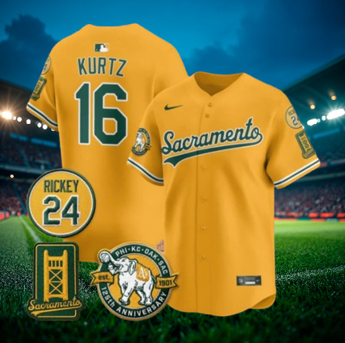 Nick Kurtz #16 Athletics Gold Sacramento Edition Stitched Jersey \ Nick Kurtz #16 Athletics Gold Sacramento Edition Stitched Jersey \