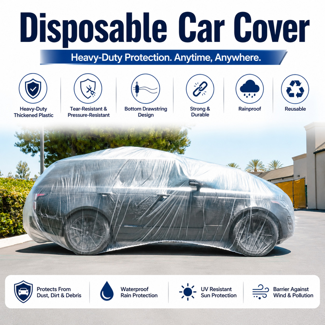 20 PC Extra Large CLEAR DISPOSABLE PLASTIC CAR COVER 16x24FT