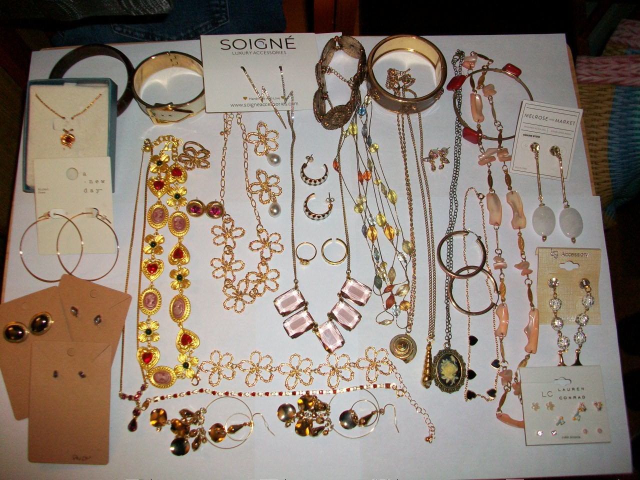 Assorted Gold Tone Jewelry Lot - W/Monet, Avon, Sarah Cov, Etc.