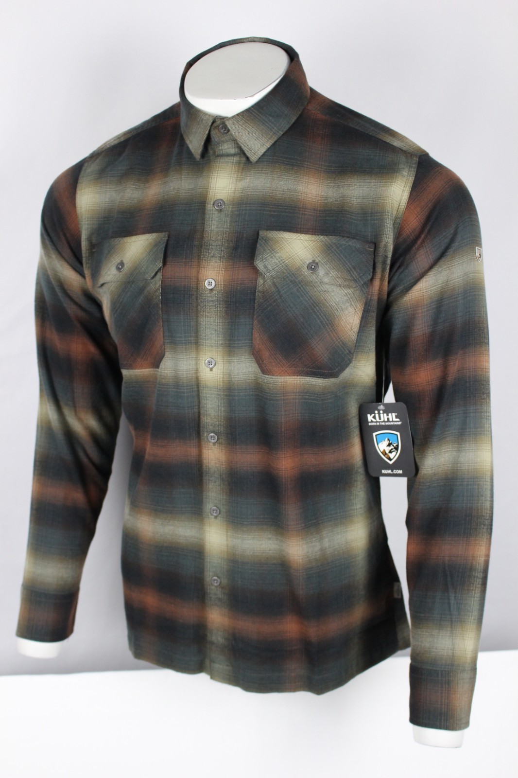 Kuhl Men\'s Dillingr Flannel Long Sleeve Button Shirt Dune Brown Plaid 7186 Kuhl Men\'s Dillingr Flannel Long Sleeve Button Shirt Dune Brown Plaid 7186