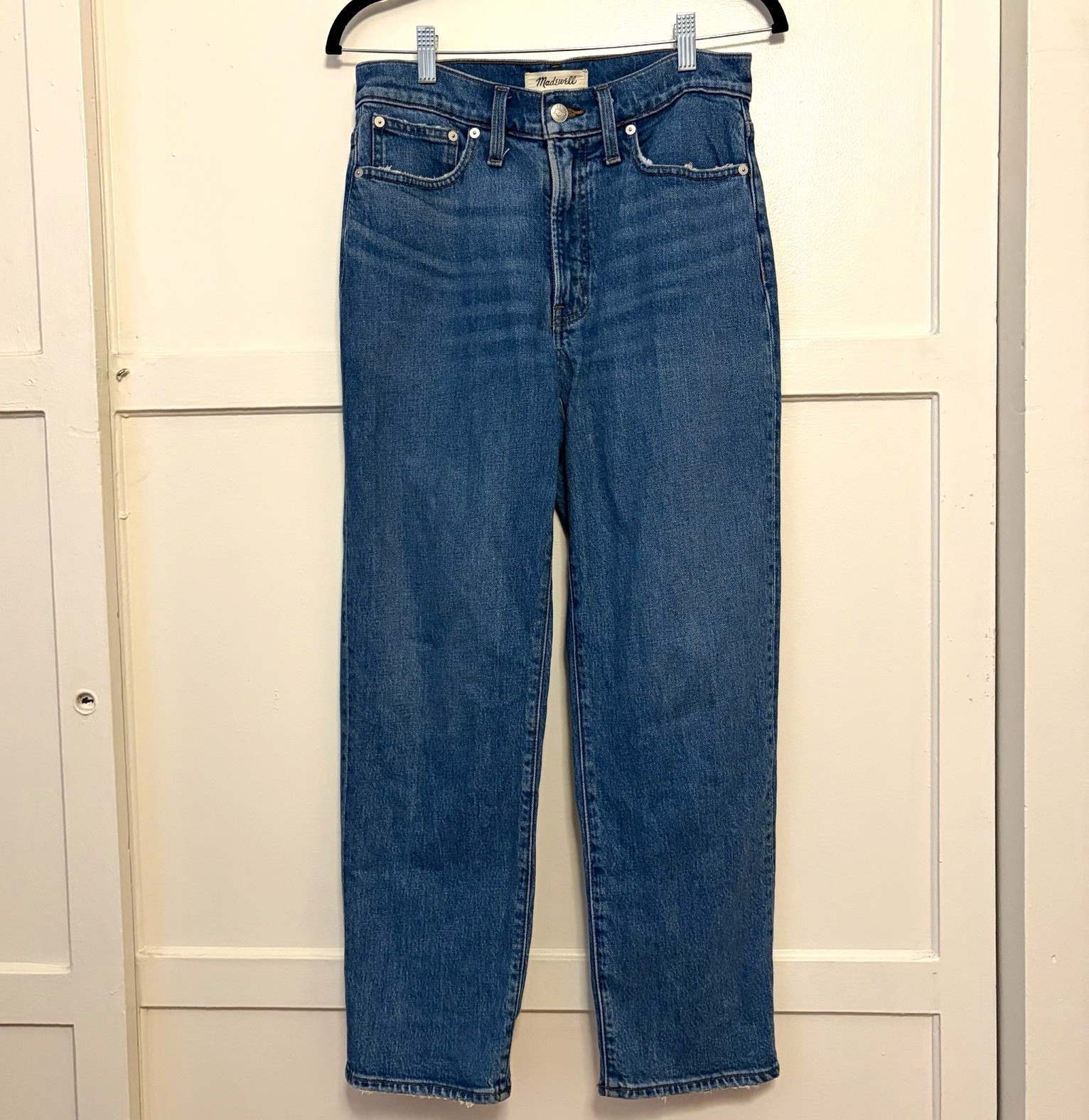 Madewell Perfect Vintage Straight Jeans Womens 27P Blue Distressed High Rise