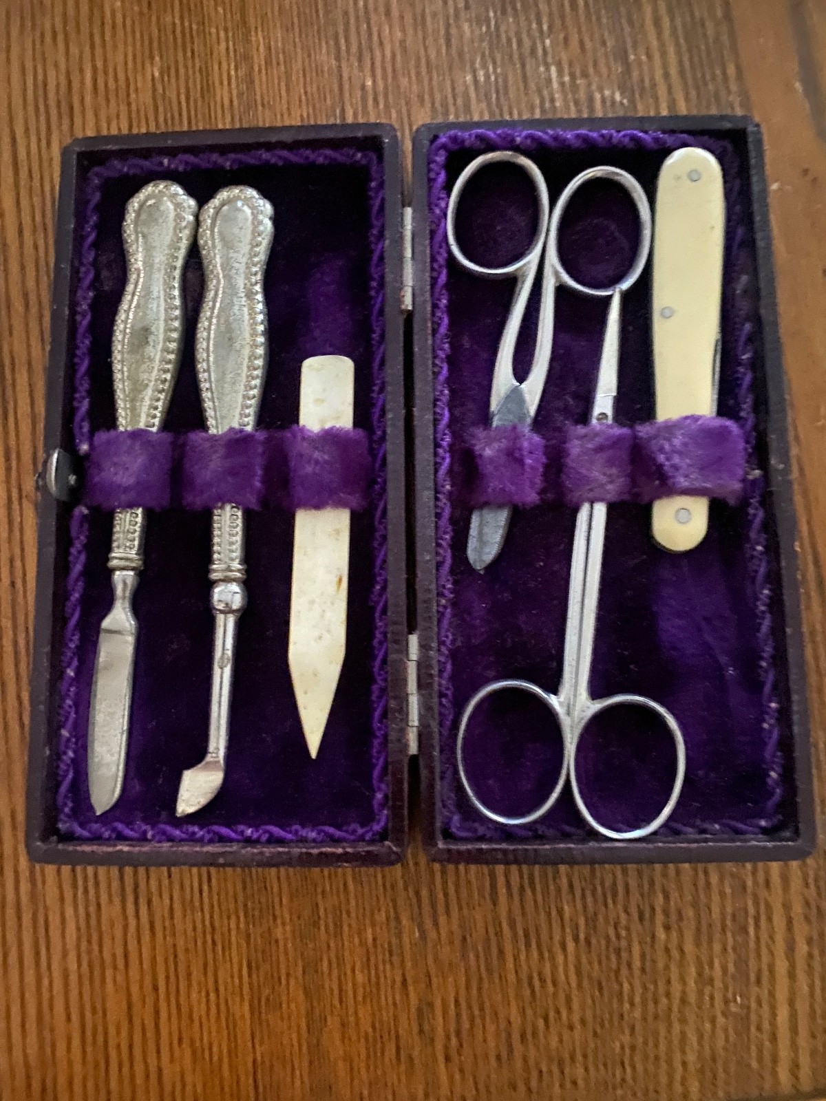 ⁠Antique JA Henckels Solingen Germany Manicure Grooming Set Velvet Case Fitted⁠