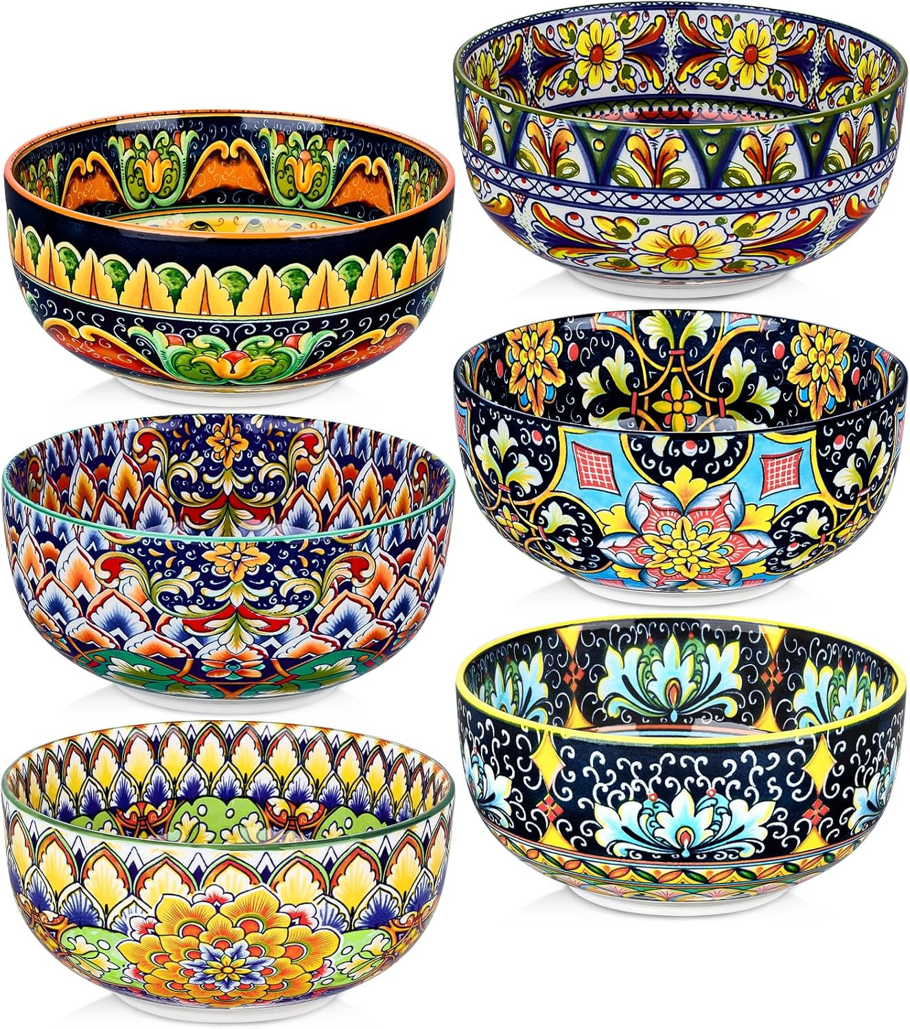 Ceramic Cereal Bowls Set of 6, 28 Oz Bohemian Soup Bowl, Colorful Bowls Set for Ceramic Cereal Bowls Set of 6, 28 Oz Bohemian Soup Bowl, Colorful Bowls Set for