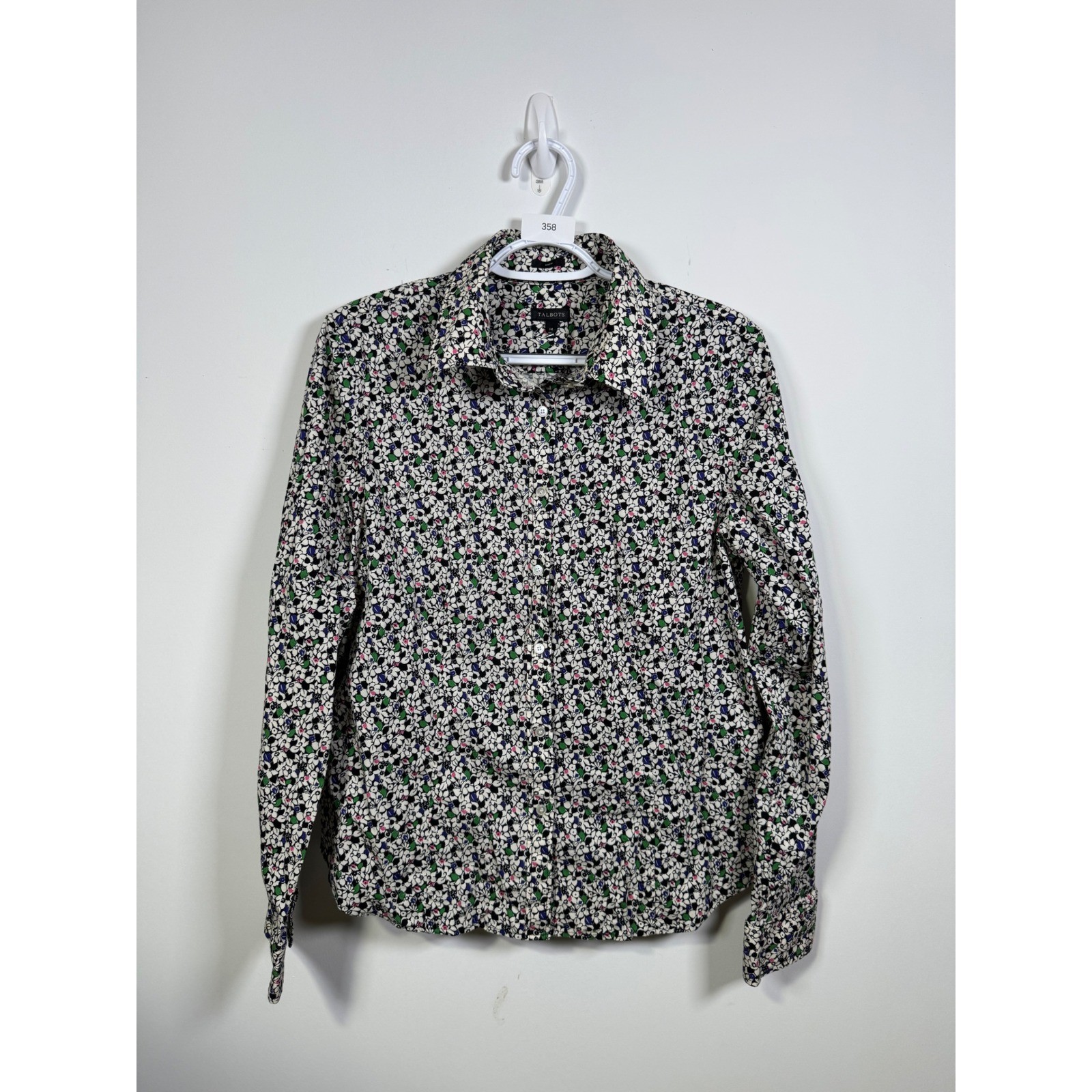 Talbots Womens 14 Floral Long Sleeve Stretch Cotton Button Down Shirt Blouse Talbots Womens 14 Floral Long Sleeve Stretch Cotton Button Down Shirt Blouse