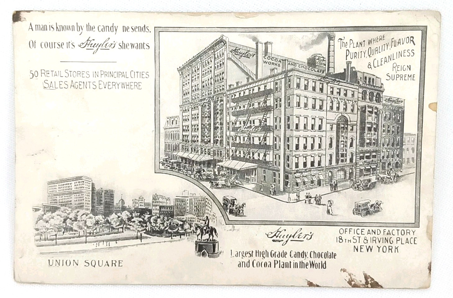 Antique 1900s Advertising Postcard Huyler's Candy Company New York Unposted