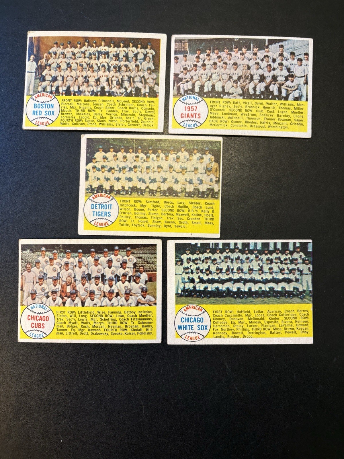 1958 Topps 5 Dif Team Cards VG-EX To EX+ No Creases Red Sox Cubs Low Ship Cost 1958 Topps 5 Dif Team Cards VG-EX To EX+ No Creases Red Sox Cubs Low Ship Cost