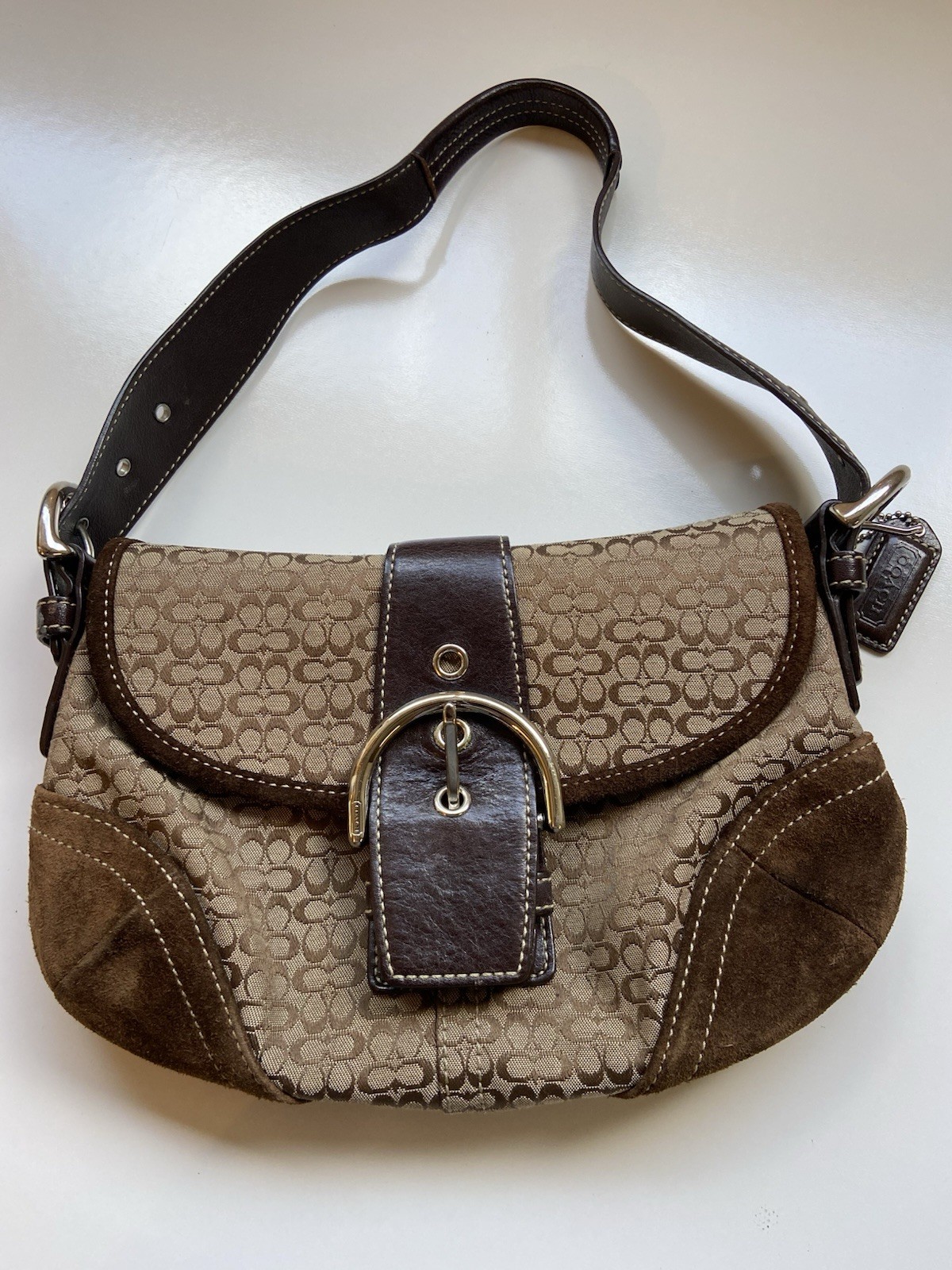 Vintage COACH Brown Signature C Canvas Leather Small Soho Shoulder Bag d05j-6818