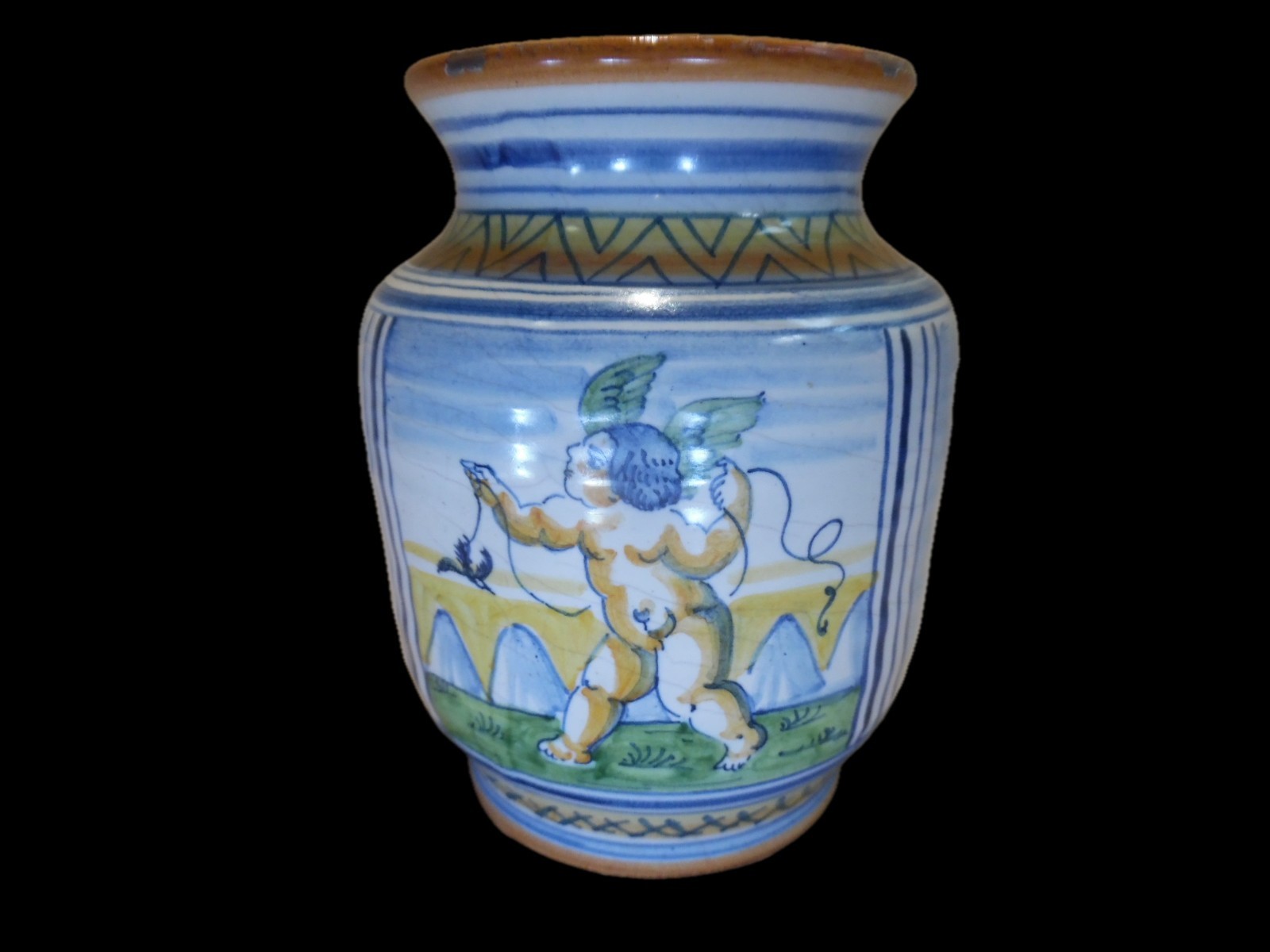 Vintage Italian Majolica Albarello Apothecary Jar Santa Maria Novella Cherub
