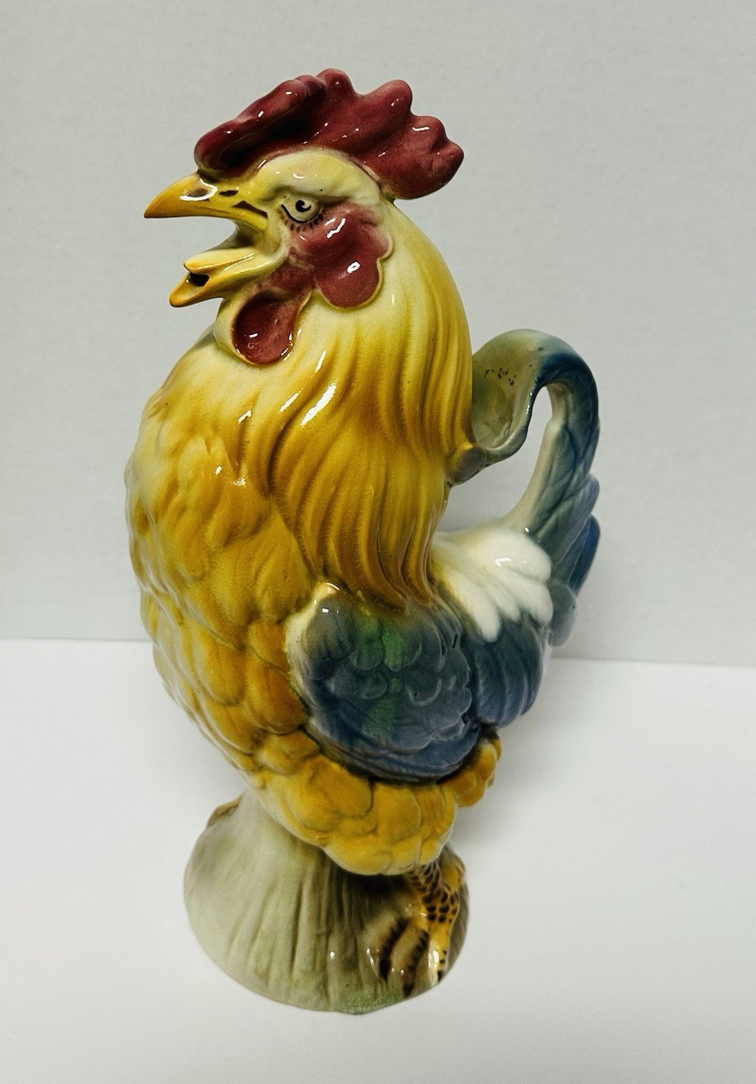 Antique St Clement Keller Guerin Majorlica Rooster Pitcher French Barbotine 377