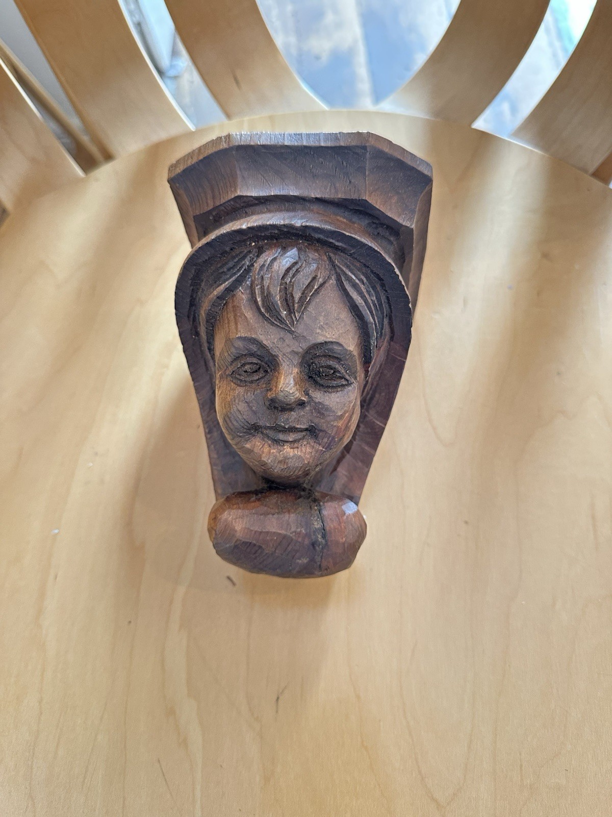 Antique Hand Carved European Cherub Face Wood Wall Shelf Antique Hand Carved European Cherub Face Wood Wall Shelf
