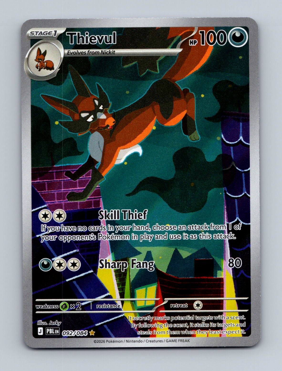 Thievul 092/084 Illustration Rare Pitch Black Pokemon Holo Near Mint Thievul 092/084 Illustration Rare Pitch Black Pokemon Holo Near Mint