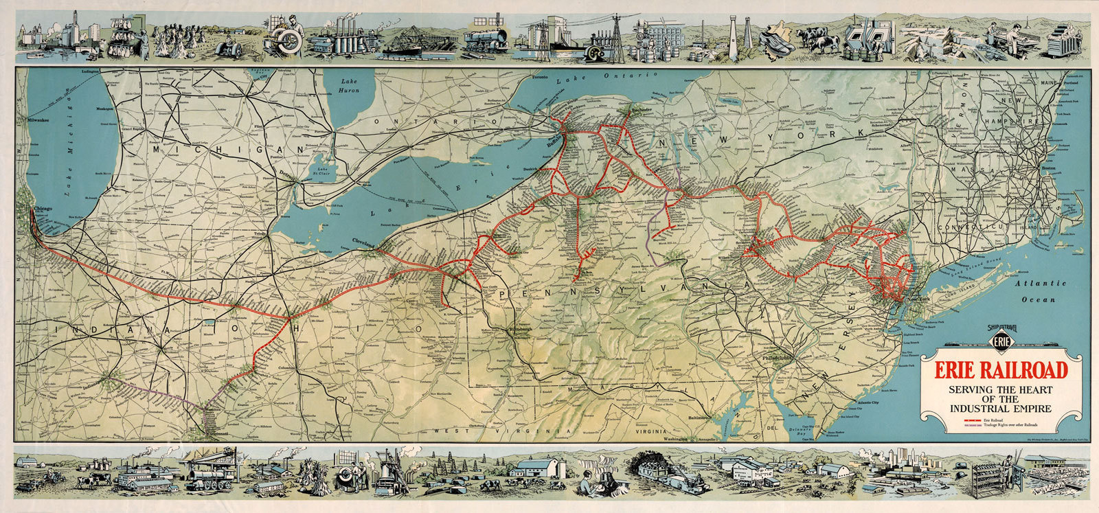 1920s New York Central Lines Map Erie Railroad Wall Art Poster Print History